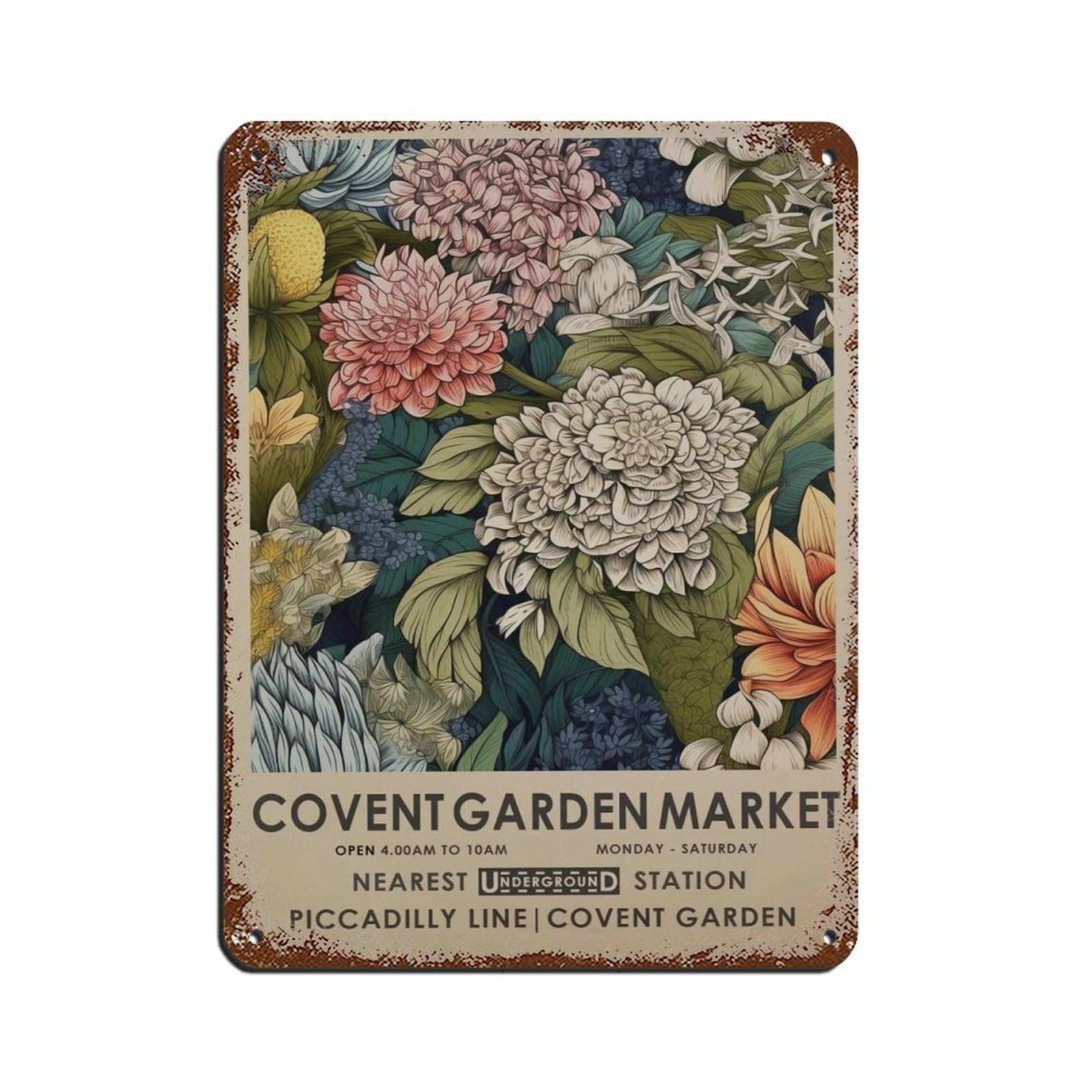 Columbia Road Flower Market, Vintage Flower (8) Tin Sign Vintage Metal Pub Club Cafe Bar Home Wall Art Decoration Poster Retro 12x16inch(30x40cm)