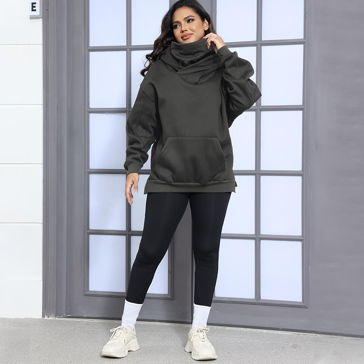 Womens Fleece Hoodie with Scarf Cotton Oversized Pullover Casual Hooded Sweatshirts Sweater Fall Winter Clothes - Image 2