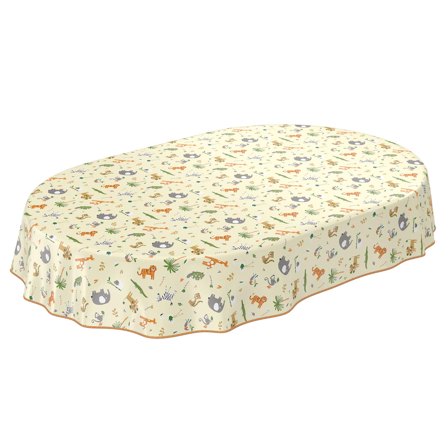 ANRO Tischdecke Wachstuch abwaschbar Wachstuchtischdecke Wachstischdecke Kinder Geburtstag Tiere Hellgrün 260x140cm mit Saum - Eingefasst