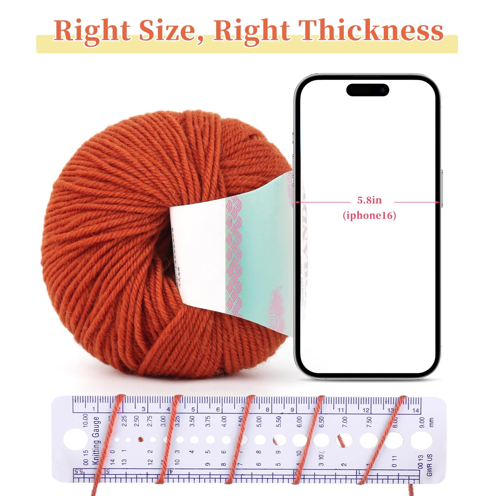 Coopay 600 g (12 x 50 g) di lana per lavorare a maglia e all'uncinetto, in 98% lana vergine e 2% cotone, super morbida, filato per uncinetto, per vestiti, sciarpe, coperte, foulard, arancione