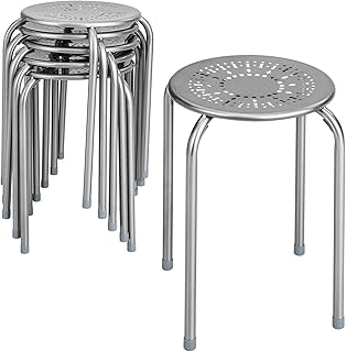 GiantexUK Set of 6 Steel Stacking Stools, Nesting Bar Chairs with Anti-Slip Feet & X-Shape Construction, Breathable Backless Kitchen Seating for Home Backyard Office, 120kg Weight Capacity (Grey)