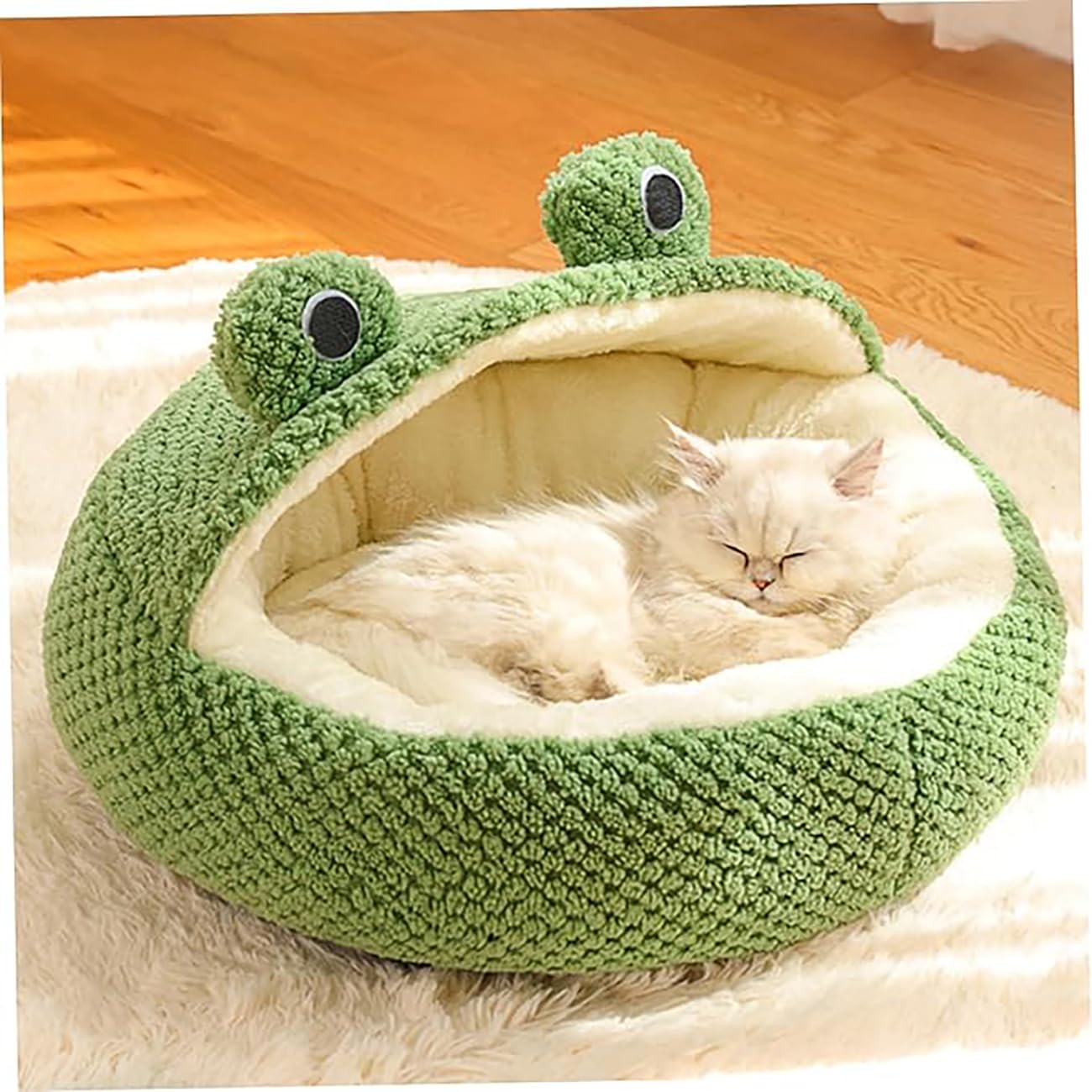 Cat Bed Plush Frog Donut Dog Bed, Warm pet Bed for Winter, Soft Bed Suitable for Dogs and Cats (Green,Large)