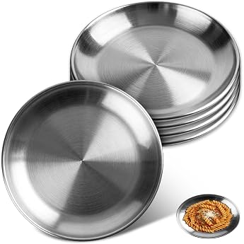 DAOOZHU Stainless Steel Plate 20 cm Round with 5 Pieces, Lightweight, Stable and Odourless, Dishwasher Safe and Stackable for