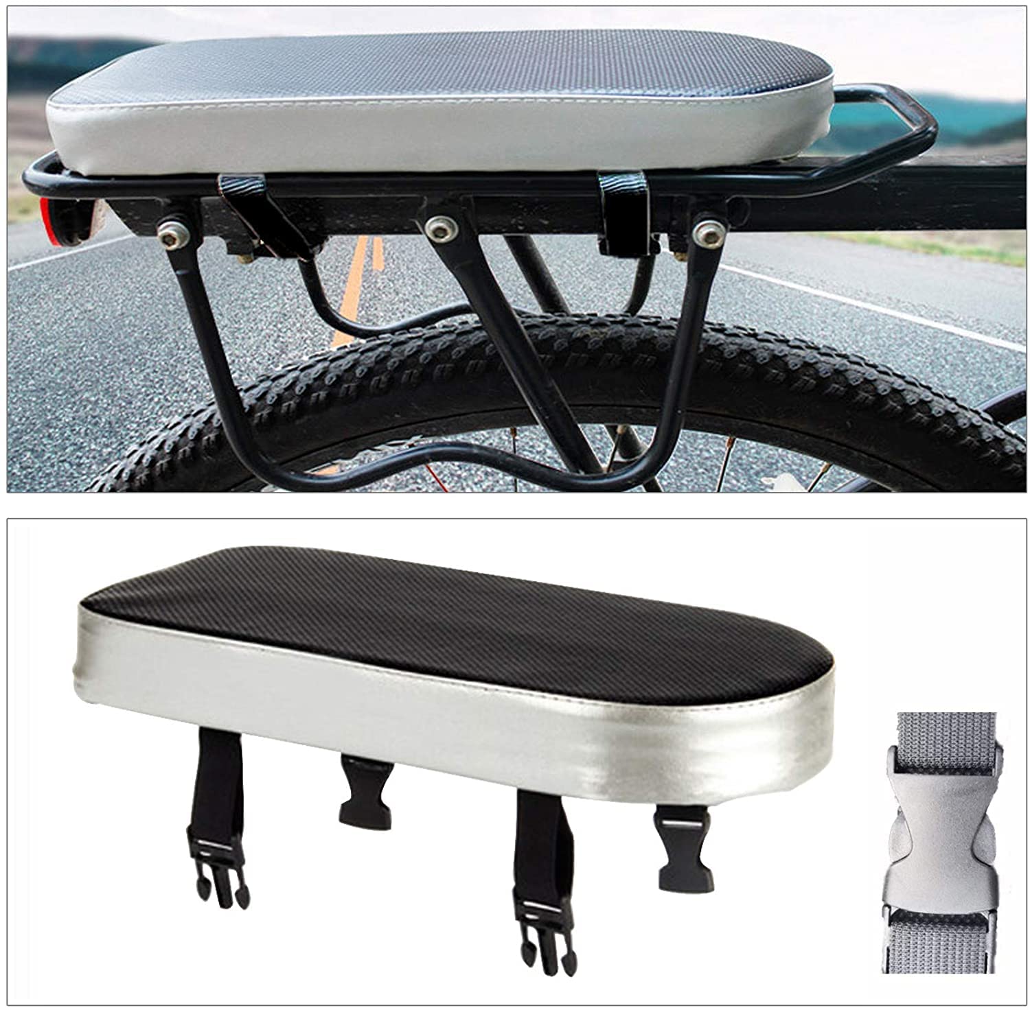 Coussin Siège Arrière Vélo Universel - Rembourrage Éponge, Housse PU Imperméable, 4 Sangles