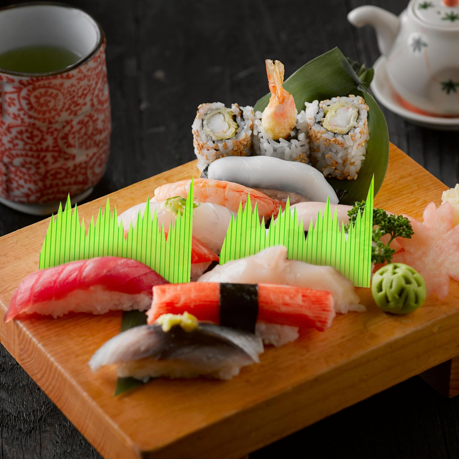 PHENOFICE Sushi Dekorationsgras 1000 Stück - Künstliches Gras Für Sushi Platten & Bento Boxen