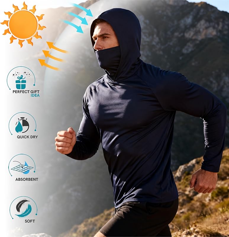 HovSiyla 5 Pack Men's UPF Fishing Hoodie Long Sleeve Rash Guard Face Mask image 3