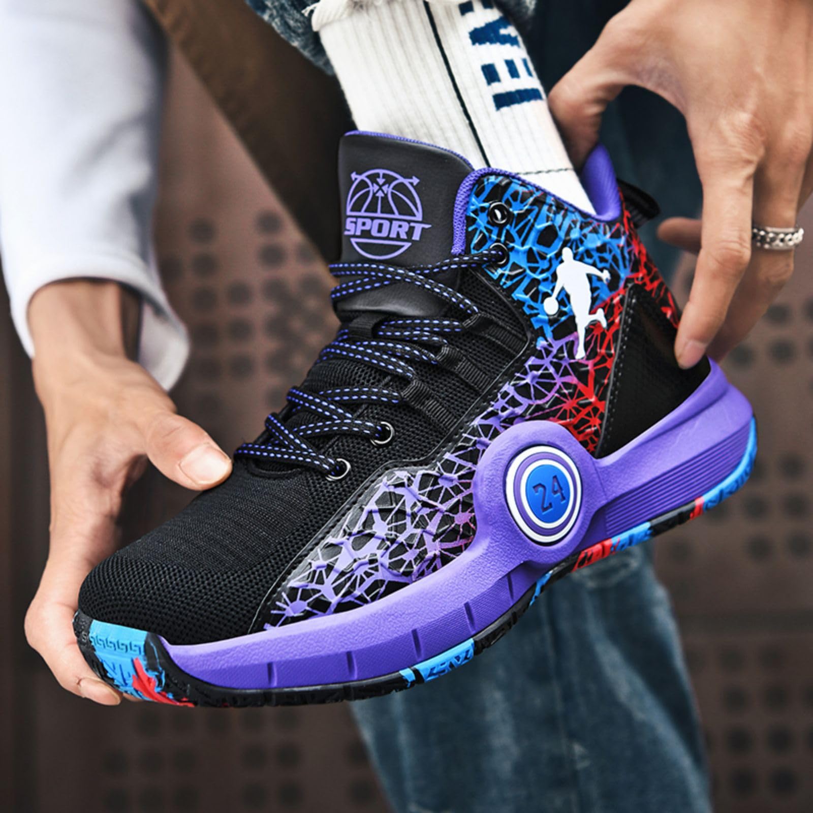 Chaussures de Basketball Hautes Antidérapantes Respirantes Résistantes Baskets de Sport Confortables Hommes Adolescents