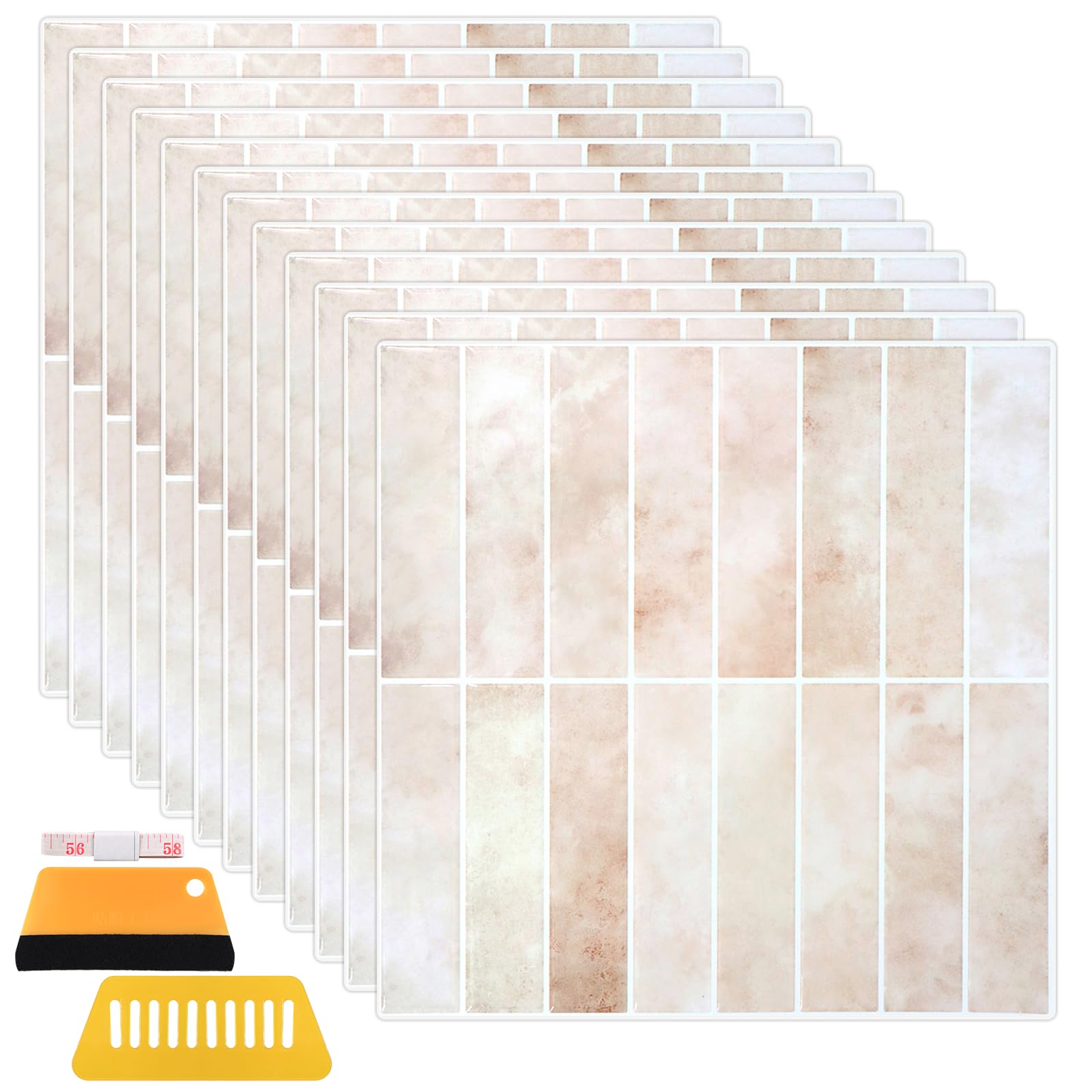 Yuaerbuo 12 Sheets 3D Self Adhesive Wall Tiles 30.5×30.5cm/12×12in, PU Waterproof Peel and Stick Wall Tiles Backsplash Tile Stickers for Bathroom Kitchen Living Room Decor or Renovation (White)