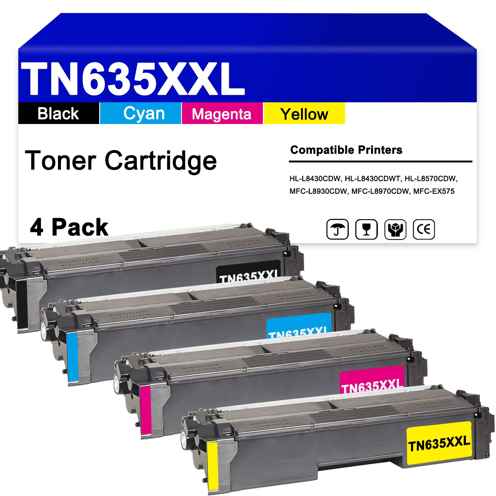 Photo 1 of ZHINGUAN TN635 TN635XXL High Yield Toner Cartridge Replacement for Brother TN635XXL Toner Work for HL-L8430CDW, HL-L8430CDWT, HL-L8570CDW, MFC-L8930CDW, MFC-L8970CDW and MFC-EX575 Printers?4 Pack?