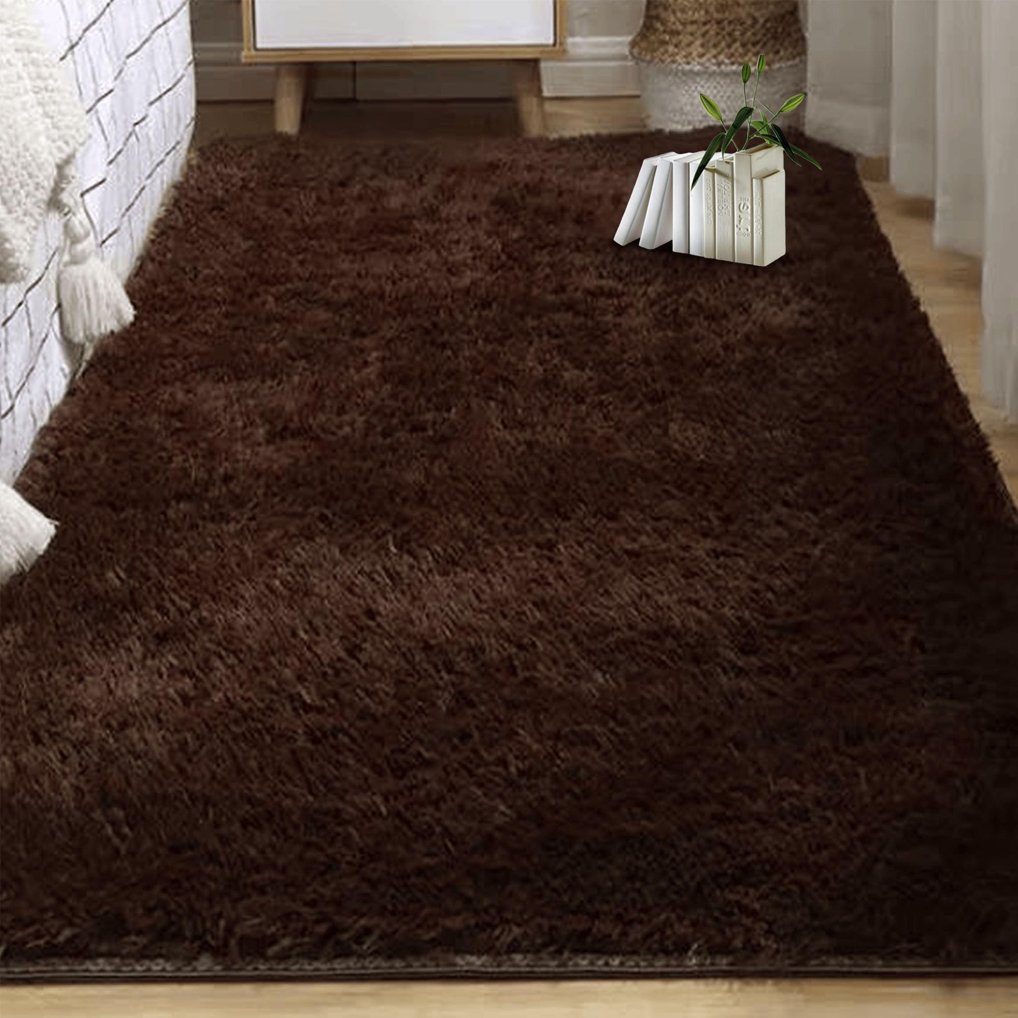 Tapis de sol doux antidérapant 100x330 cm, fausse fourrure moderne pour chambre
