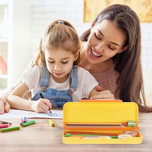 Miniatura 10 de BTSKY Little Duck - Caja de lápices de plástico de doble capa, organizador de caja de plástico con tamaño compacto para lápices, borradores, clips
