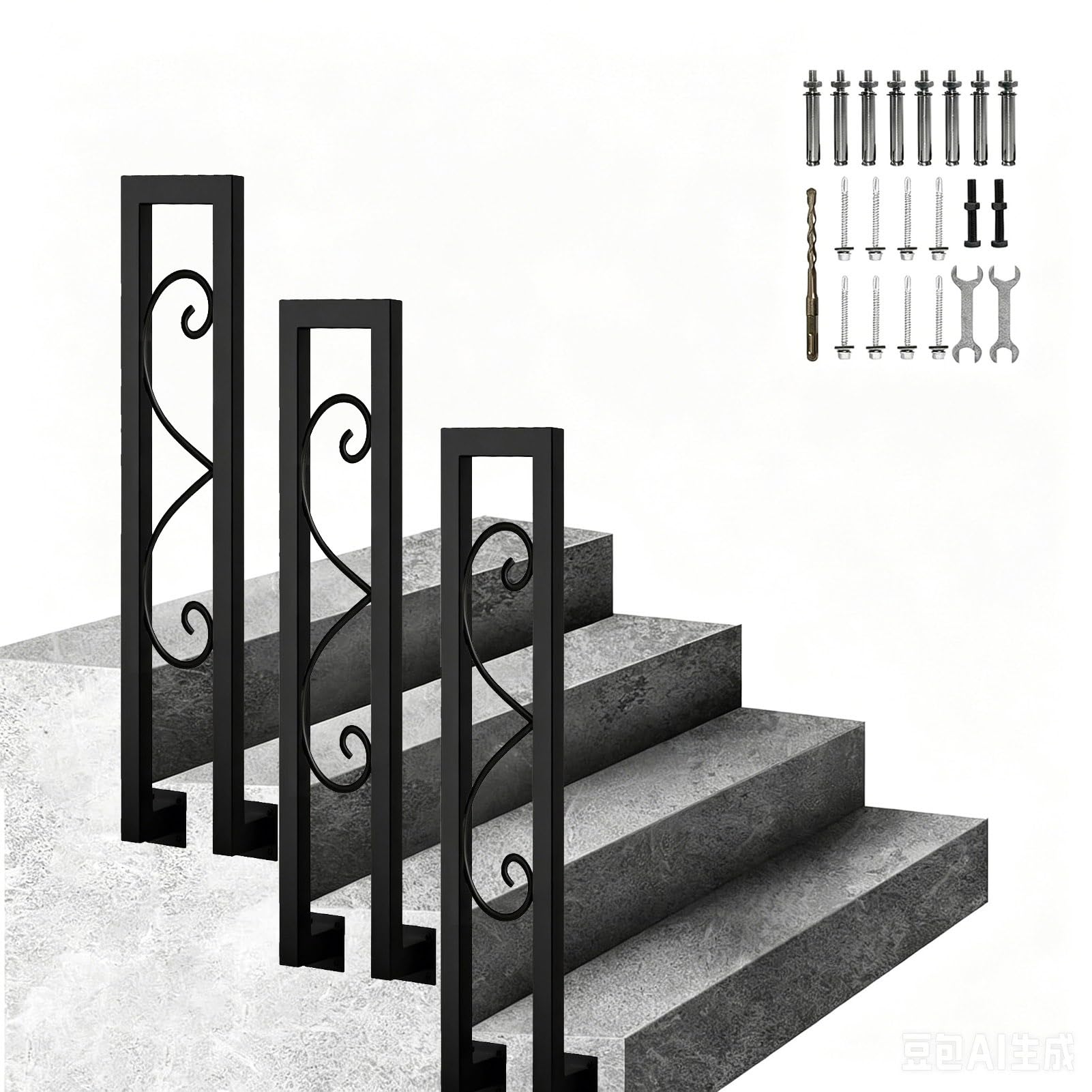 Outdoor Stair Railing Divider Partition Column | U-Shaped Handrail Banisters for Indoor Stairs Wrought Iron Decorative Handrails 35-100cm，Side Mount(B,55cm/22in)