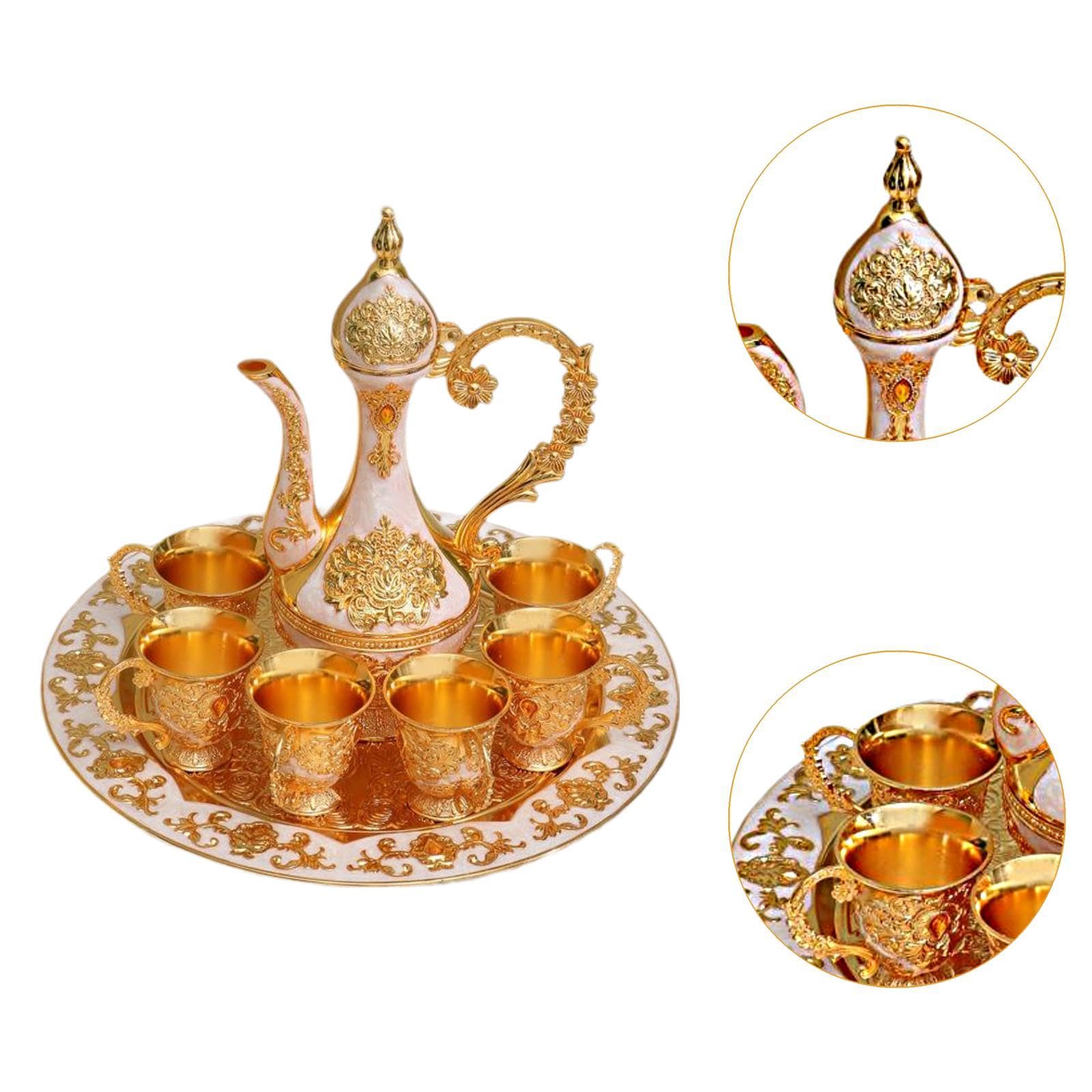 Yajuyi Service à Thé Turc, Comprenant Une Théière, Un Plateau à Café et Six Tasses. Idéal comme Cadeau pour Un Anniversaire, Un Mariage Ou Toute Autre Occasi, Blanc
