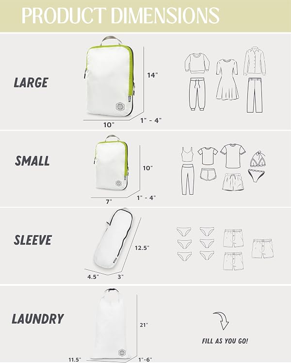 Compression Packing Cubes for Travel, 6-Piece Lightweight Packing Cubes Set for Carry-On Luggage & Backpacks – TRIPPED Travel Gear (White and Green) by TRIPPED Travel Gear - Image 5