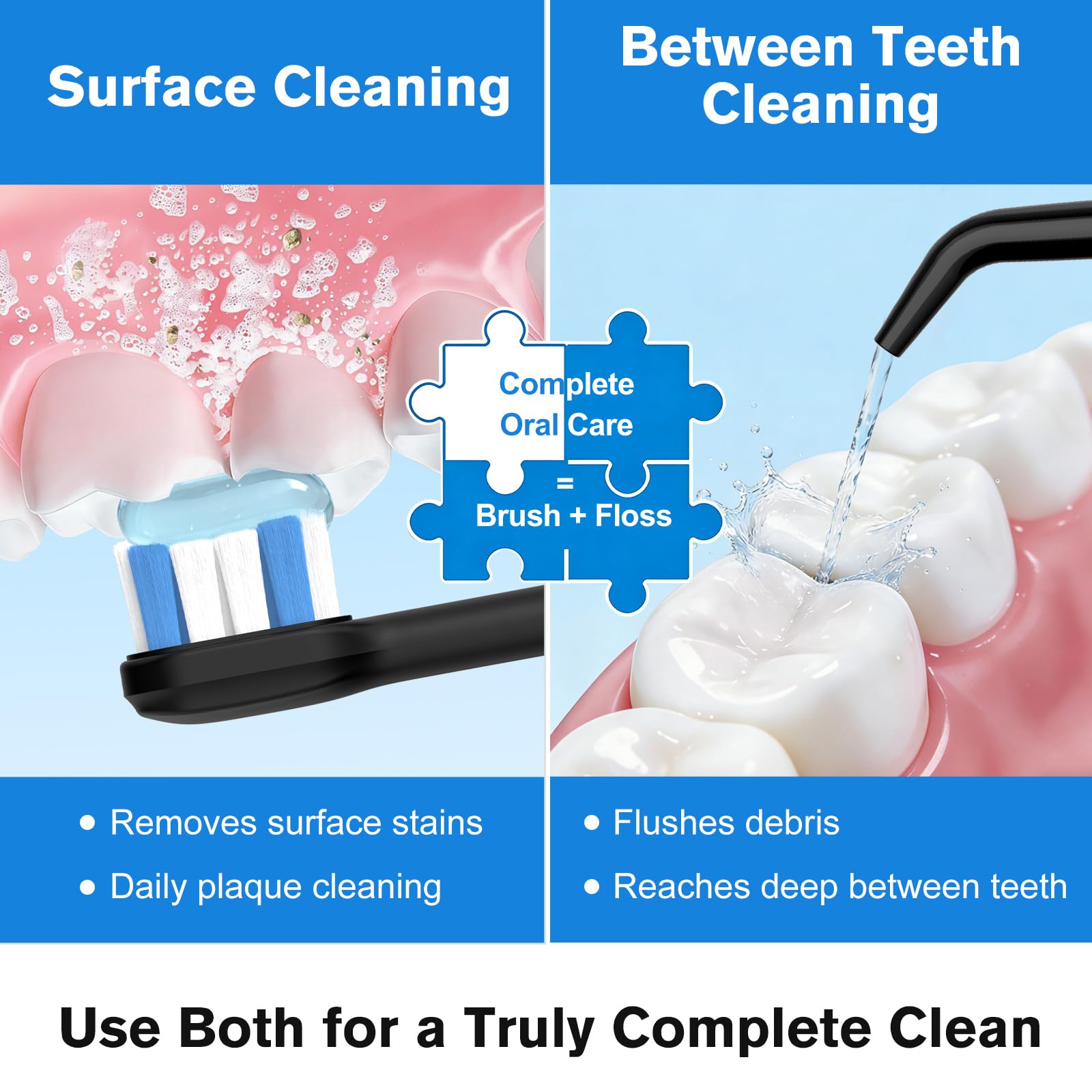 Leominor Set 2 in 1 con idropulsore e spazzolino elettrico per uso familiare, kit portatile per l'igiene orale con diverse modalità, grande serbatoio d'acqua, set per la pulizia dei denti e il filo