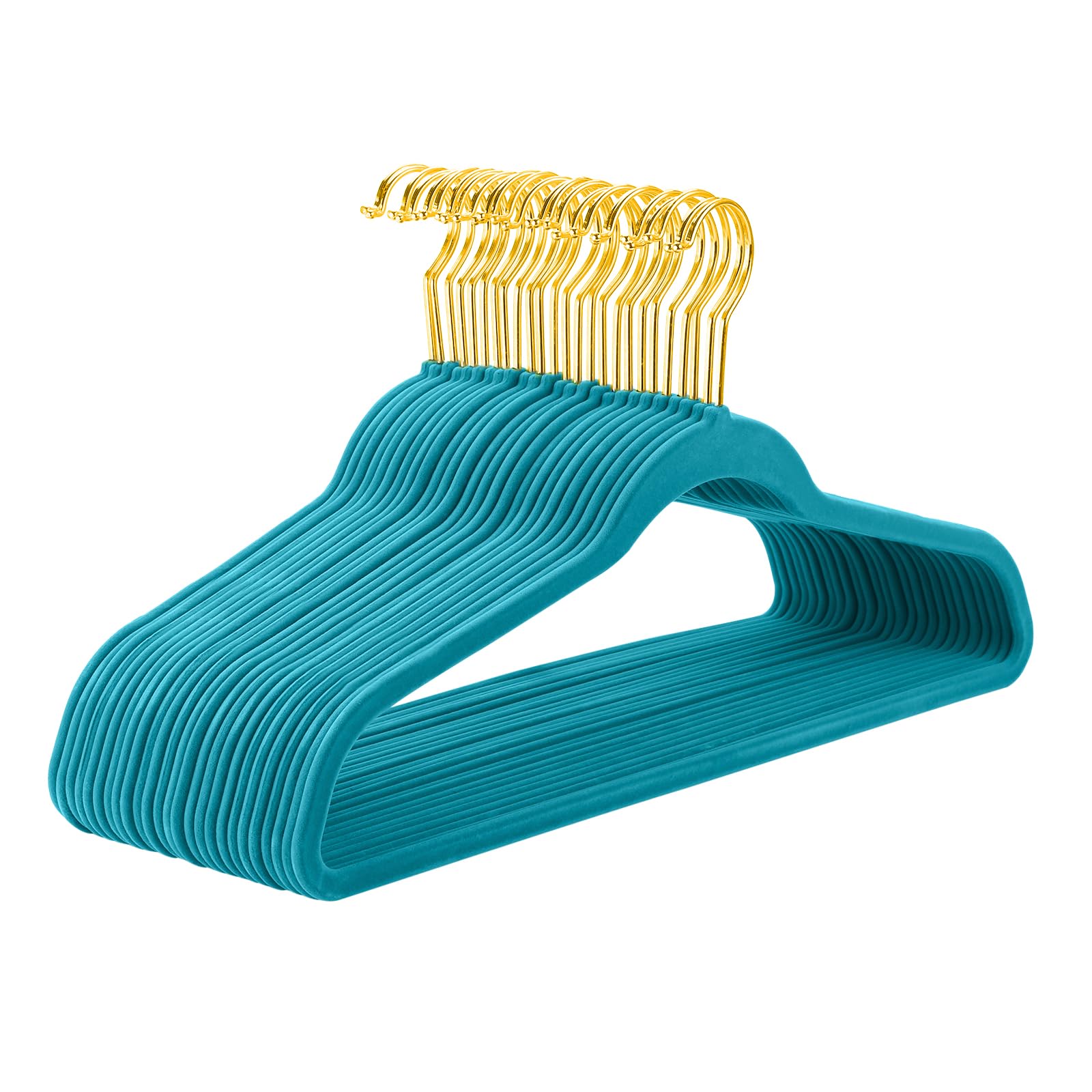MIZGI Teal Velvet Hangers 60 Pack,Premium Gold Clothes Hangers Non-Slip Felt Hangers,Sturdy Teal Hangers Heavy Duty Coat Hangers,Durable Suit Hangers for Space Saving, No Flocked Hanger Marks