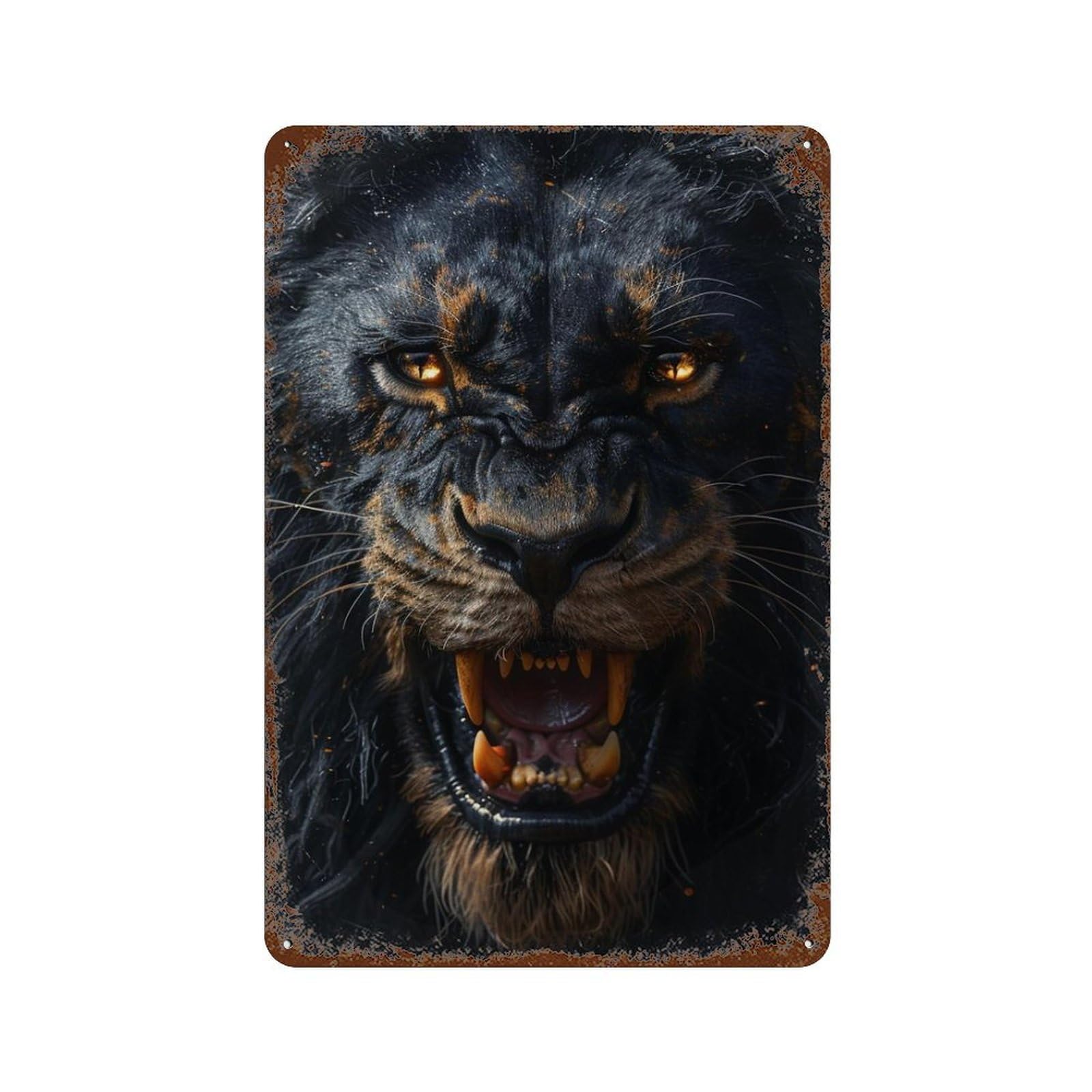 Black Lion Roar Sound Effect Weathered Tin Sign 11.8"x7.9", for Basement, Hobby Room And Garage Decor, Rustic Home Decor