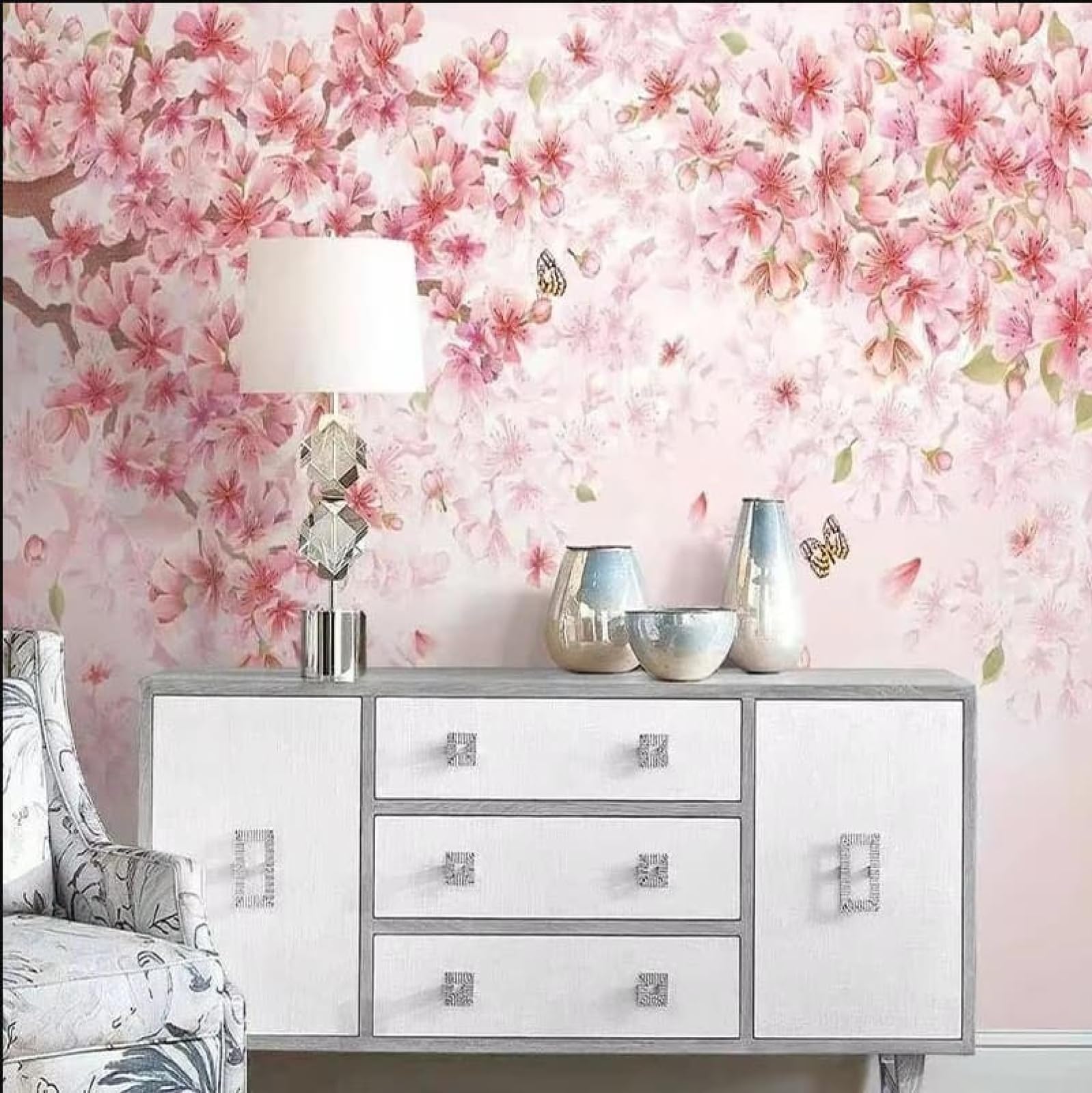 Benutzerdefinierte 3D-Fototapete Romantische Kirschblüten Wanddekoration Für Wohnzimmer,Schlafzimmer,Wandmalerei,Wohndeko-200X140Cm