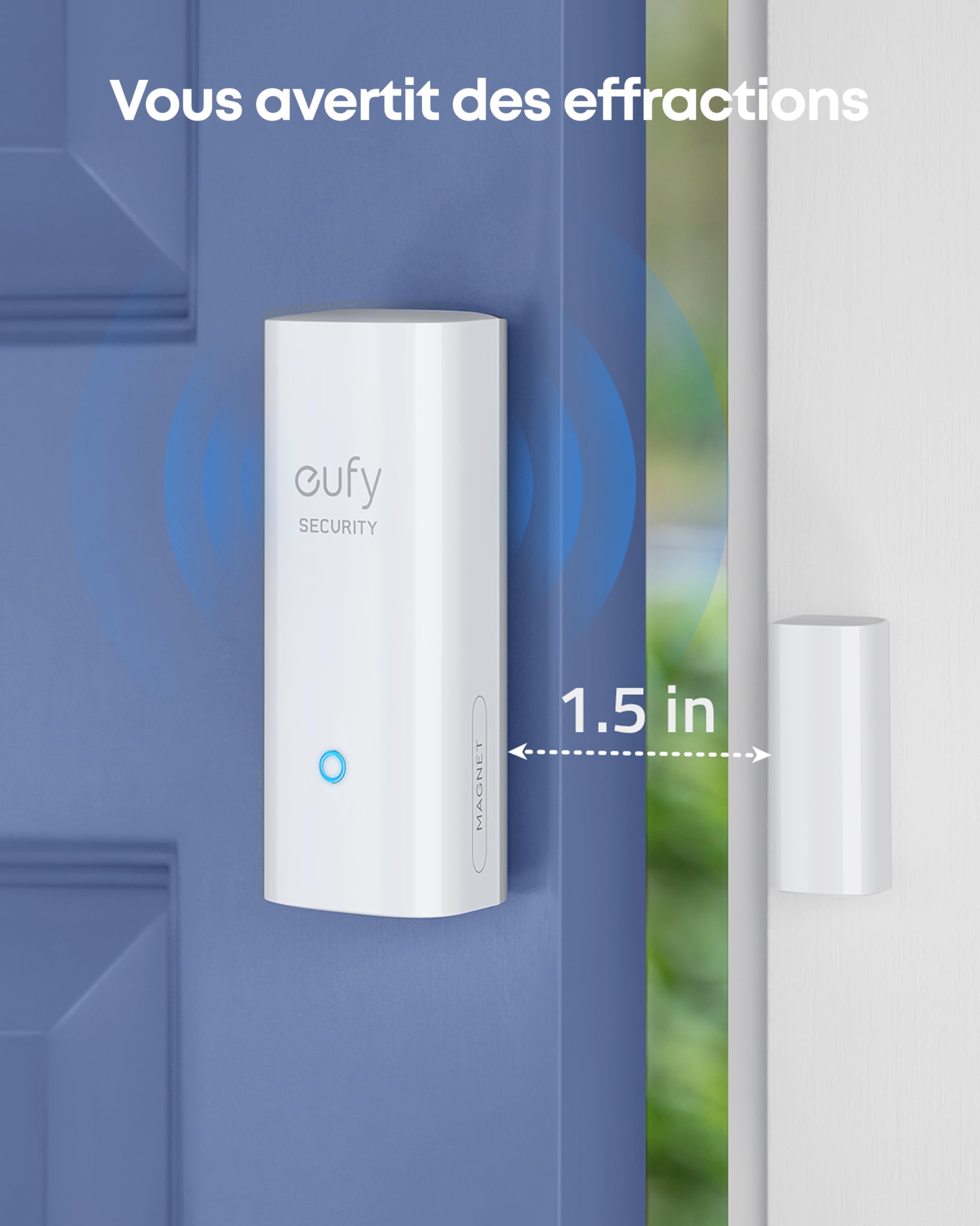 eufy Security, Capteur d'entrée eufy Security - Détecteur pour Portes et fenêtres avec Alarme, alertes sur Application Android/iOS, 2 Ans d'autonomie - Nécessite eufy HomeBase ou HomeBase E