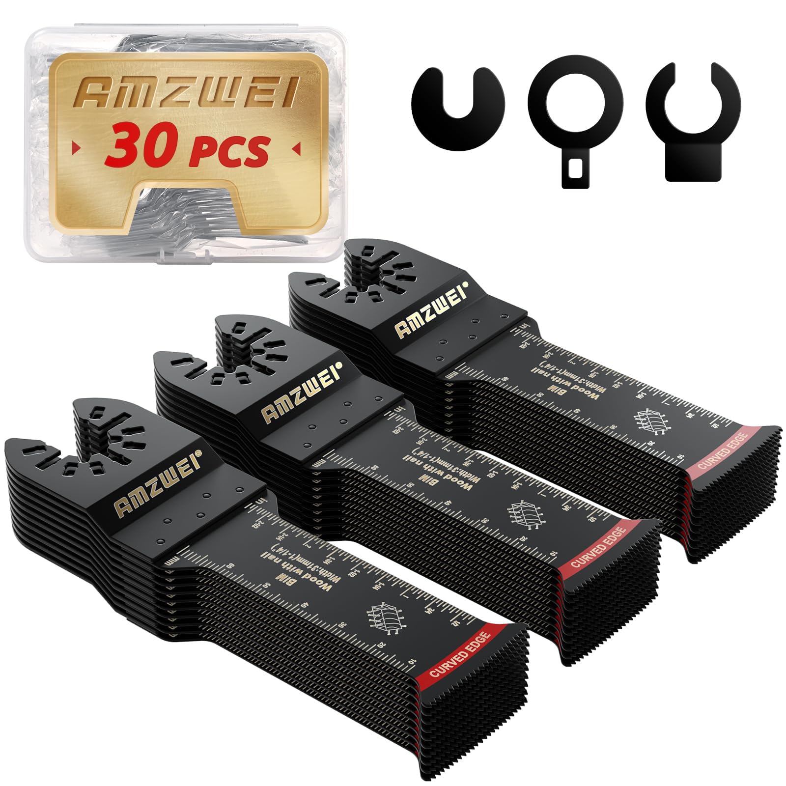 30 Pcs Extra Long Bi-Metal Oscillating Tool Blades Metal Cutting, Curved Edge Multitool Blades for Wood with Nails, Wood, Plastic, Compatible with Dewalt Milwaukee Bosch Worx Ryobi (70MM)