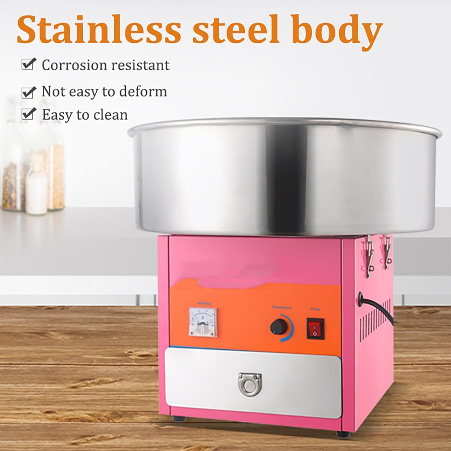 Cotton Candy Machine Commercial, Cotton Candy Maker Machine, Candy Floss Maker, with Stainless Steel Bowl, Sugar Scoop, for Family Party, Birthday
