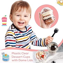 50 Pack 12OZ Clear Plastic Cups with Dome Lids and Sporks No Hole Disposable Fruit Cups for Dessert,Cupcake,Parfait,Pudding,Iced Cold Drinks,Snacks,Fruits,Bakeries,Ice Cream