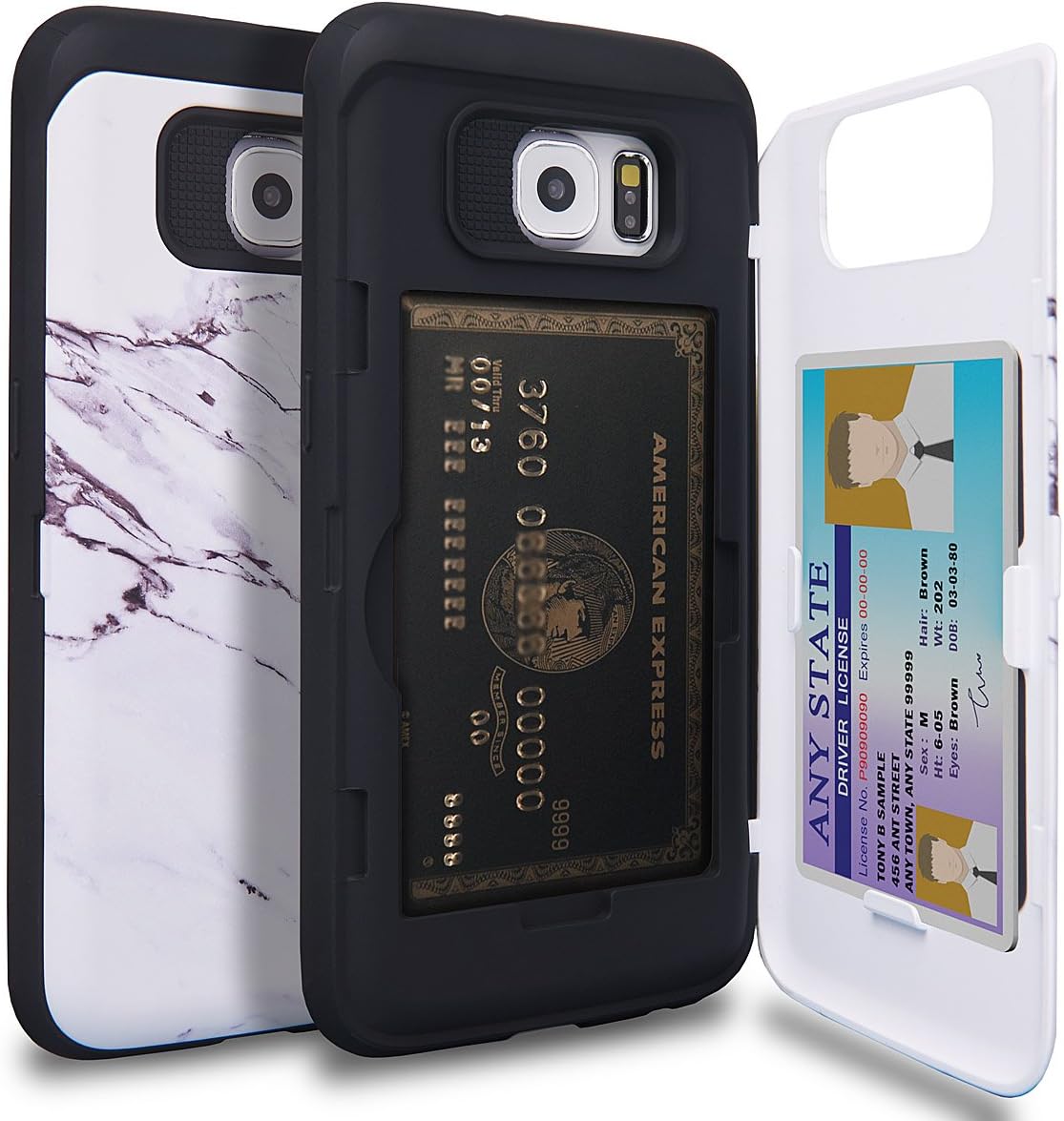 TORU CX PRO Compatible with Samsung Galaxy S6 Case - Protective Dual Layer Wallet with Hidden Card Holder + ID Card Slot Hard Cover & Mirror - Marble Stone