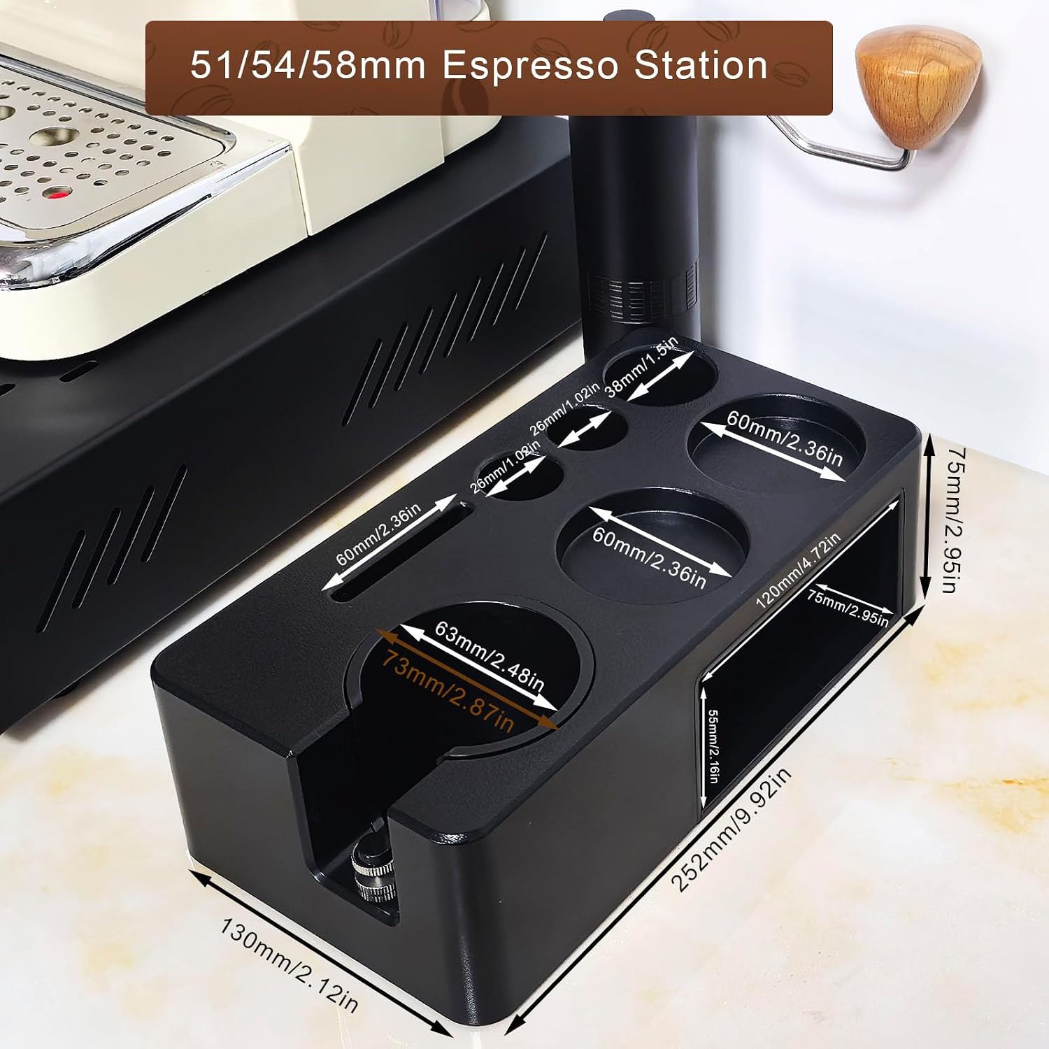 Espresso Tamping Station,Multifunctional Tamping Station,Non-slip Tamper Station,Espresso Station fit for storage 51-58mm Tamper Distributor Portafilter,Coffee Tamper Holder (ABS, 51-58mm)