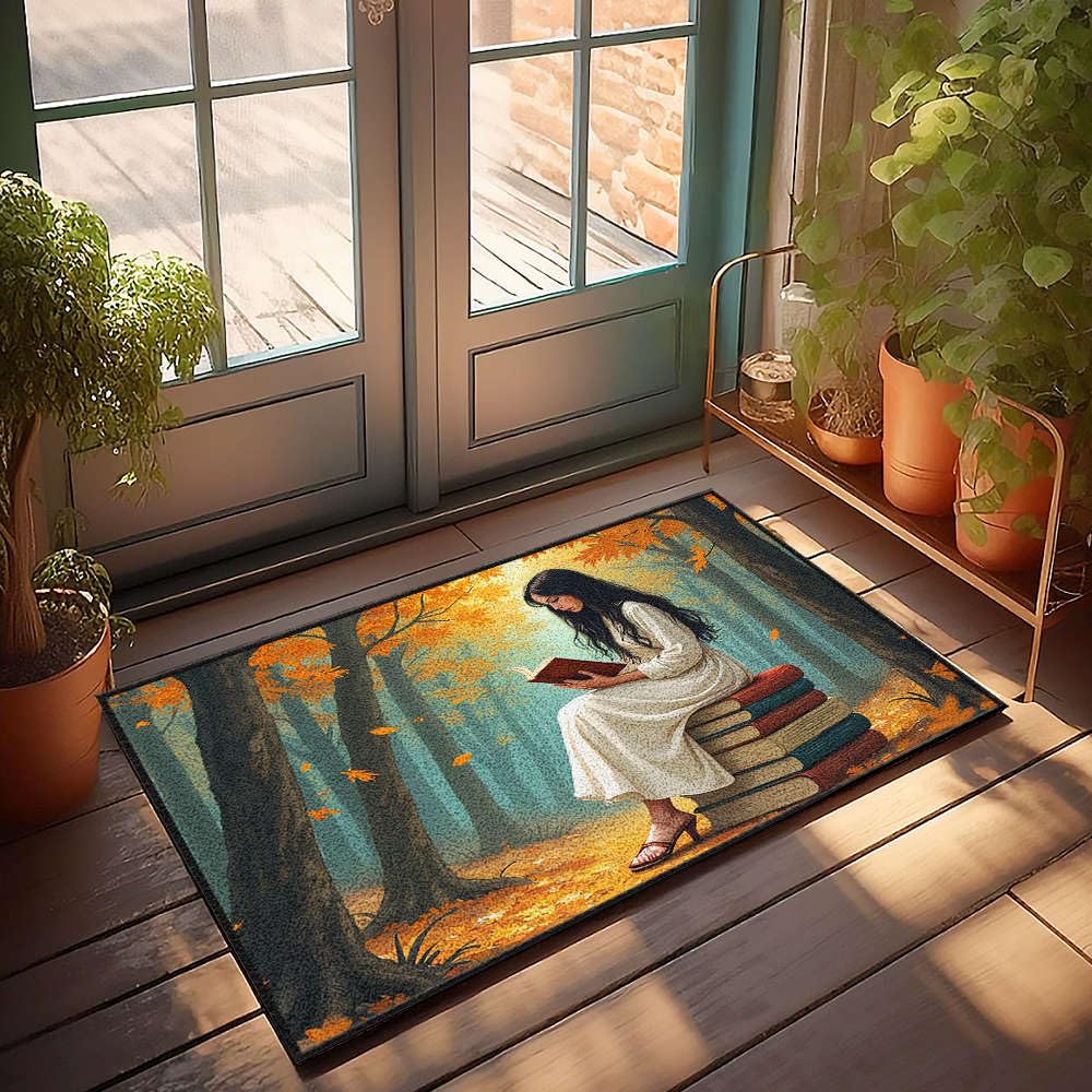 Paillasson d'extérieur petit tapis anti-saleté 65x90 motif forêt d'automne