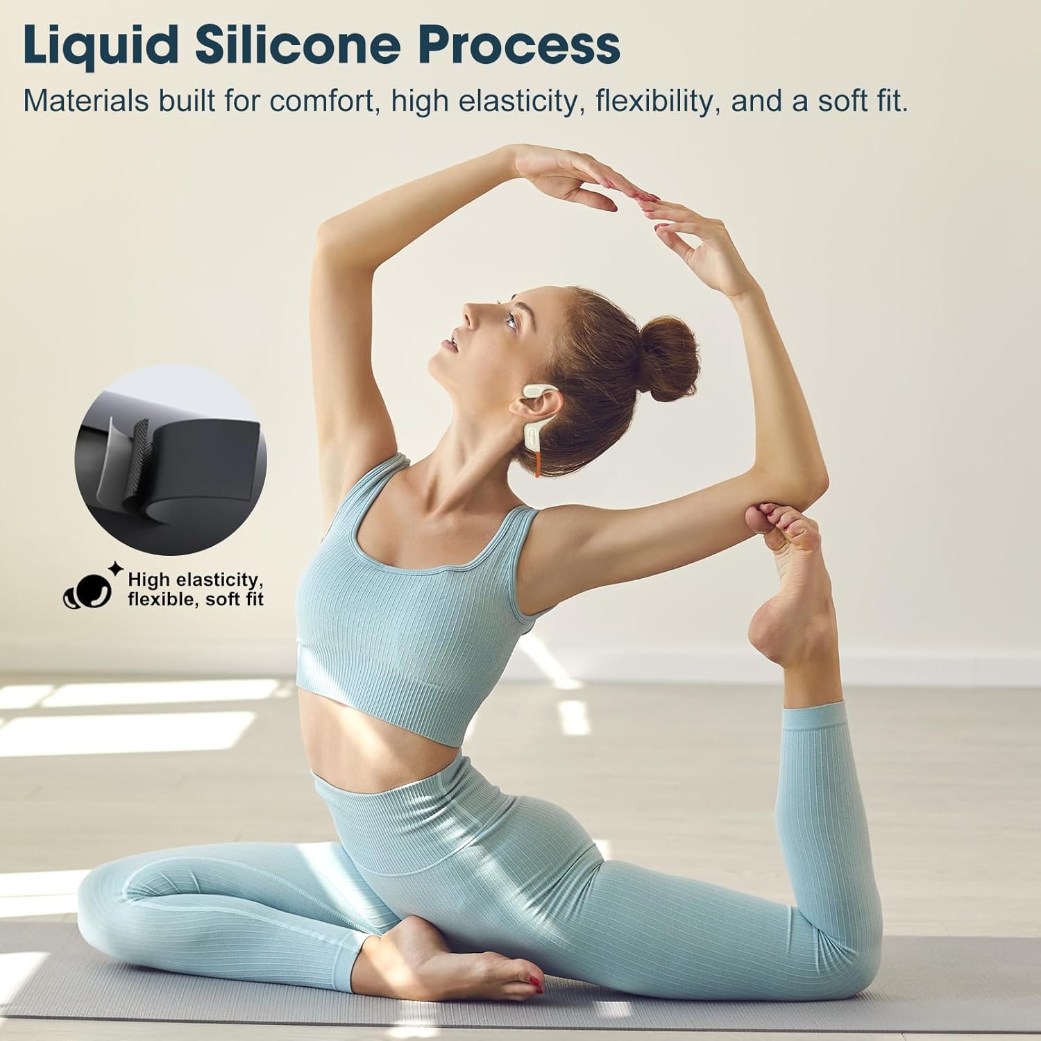 Soft Liquid Silicone Bone Conduction Swimming Headphones Underwater,IPX8 Waterproof Earbuds,Open Ear Swim Headphone with Skin-Friendly/Built-in 32G MP3-Player Earphones for Swimming-Beige Orange - Image 5