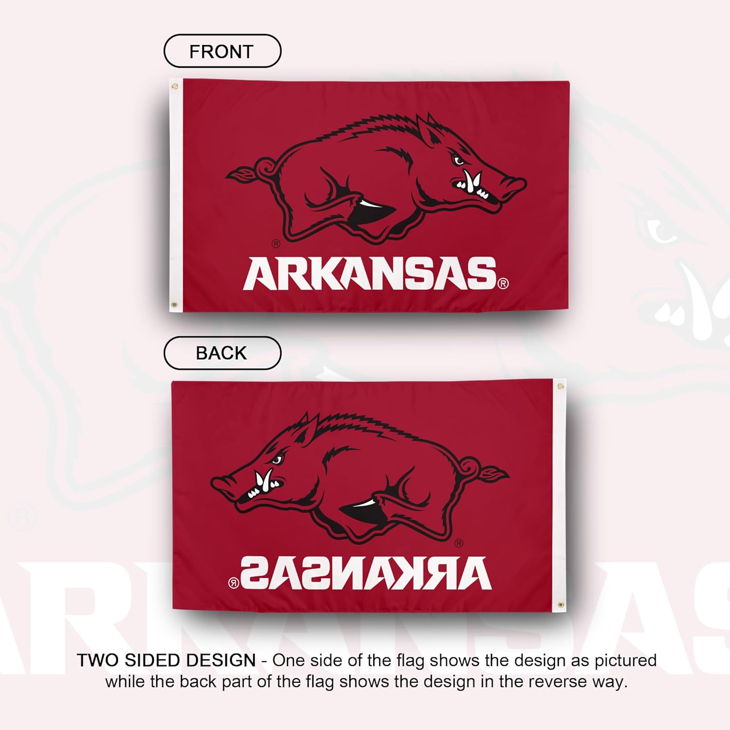 Desert Cactus University of Arkansas UA Flag - 3 x 5 Feet Razorbacks Banner, Indoor/Outdoor Durable Fabric, 100% Polyester Design (Style A) - Image 2