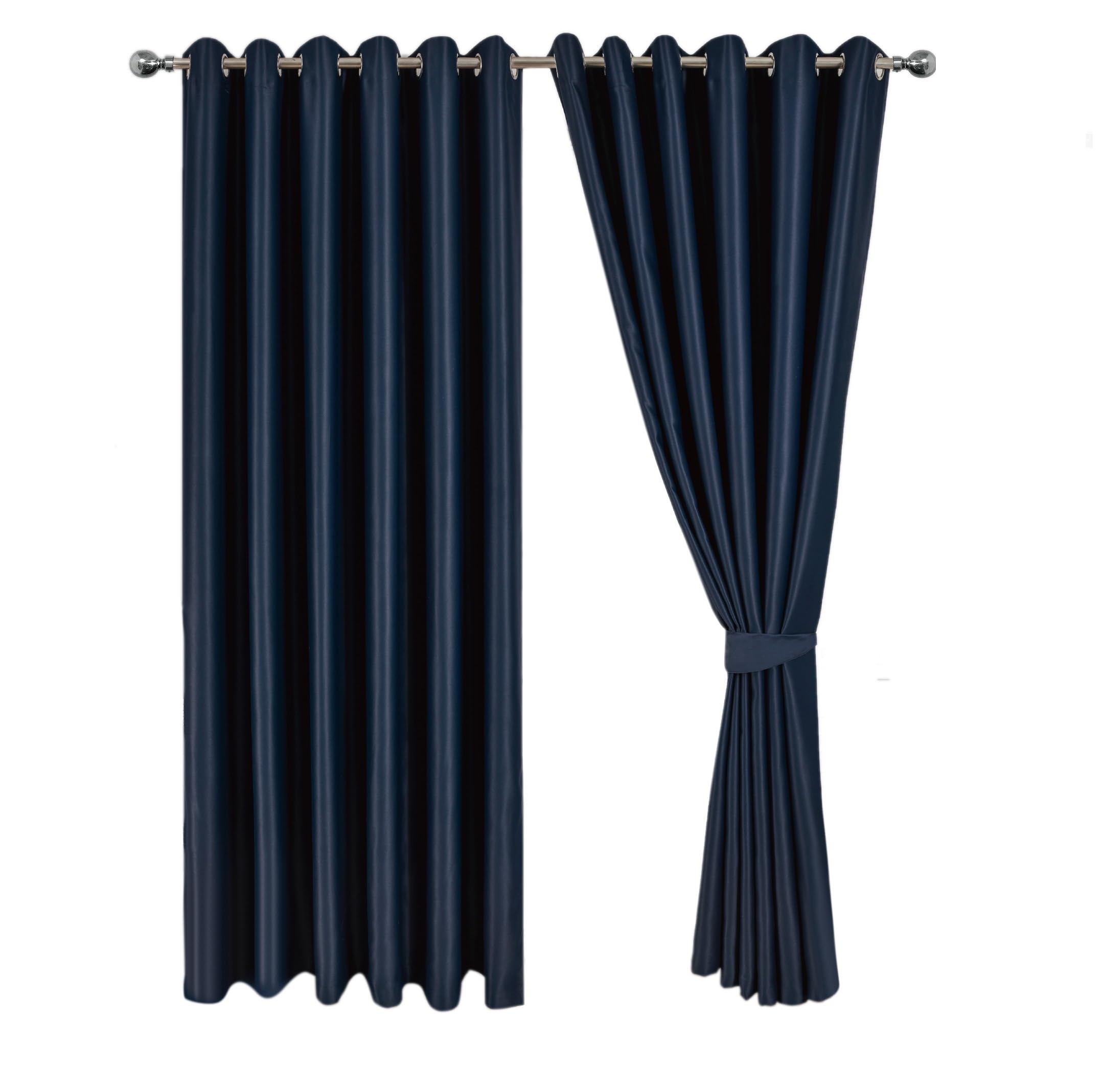 MILANO COLLECTIONS® Blackout Curtains with Tiebacks Premium Quality Thermal Insulated Eyelet Living Room Bedroom Curtains,2 Panels, Matching Cushion Covers (Navy, W:46” x L:72” + Tiebacks)