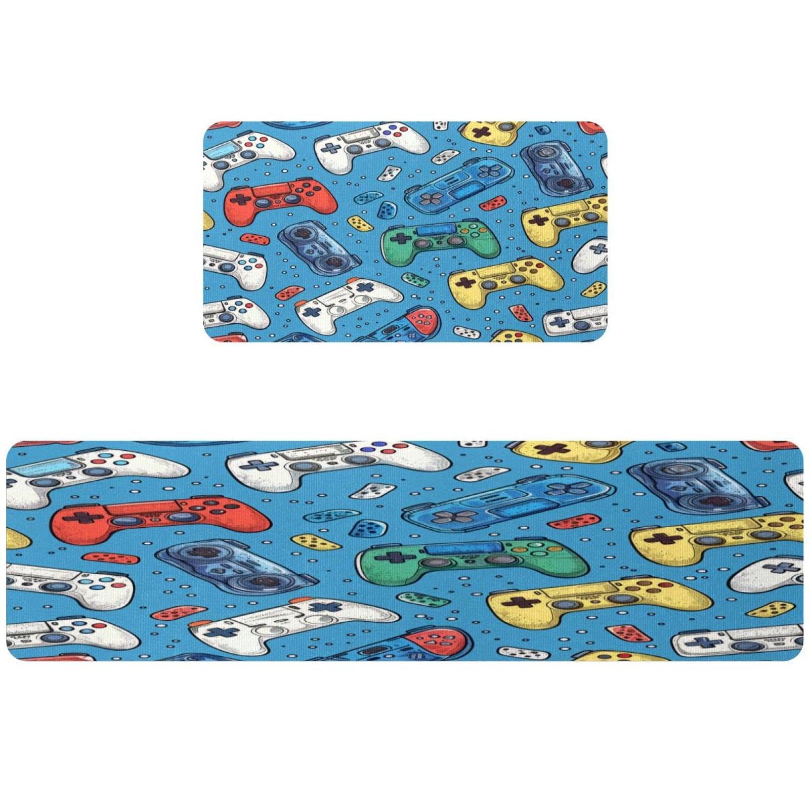 Tapis de cuisine Grunge lot de 2 avec manettes bleu lavable et absorbant
