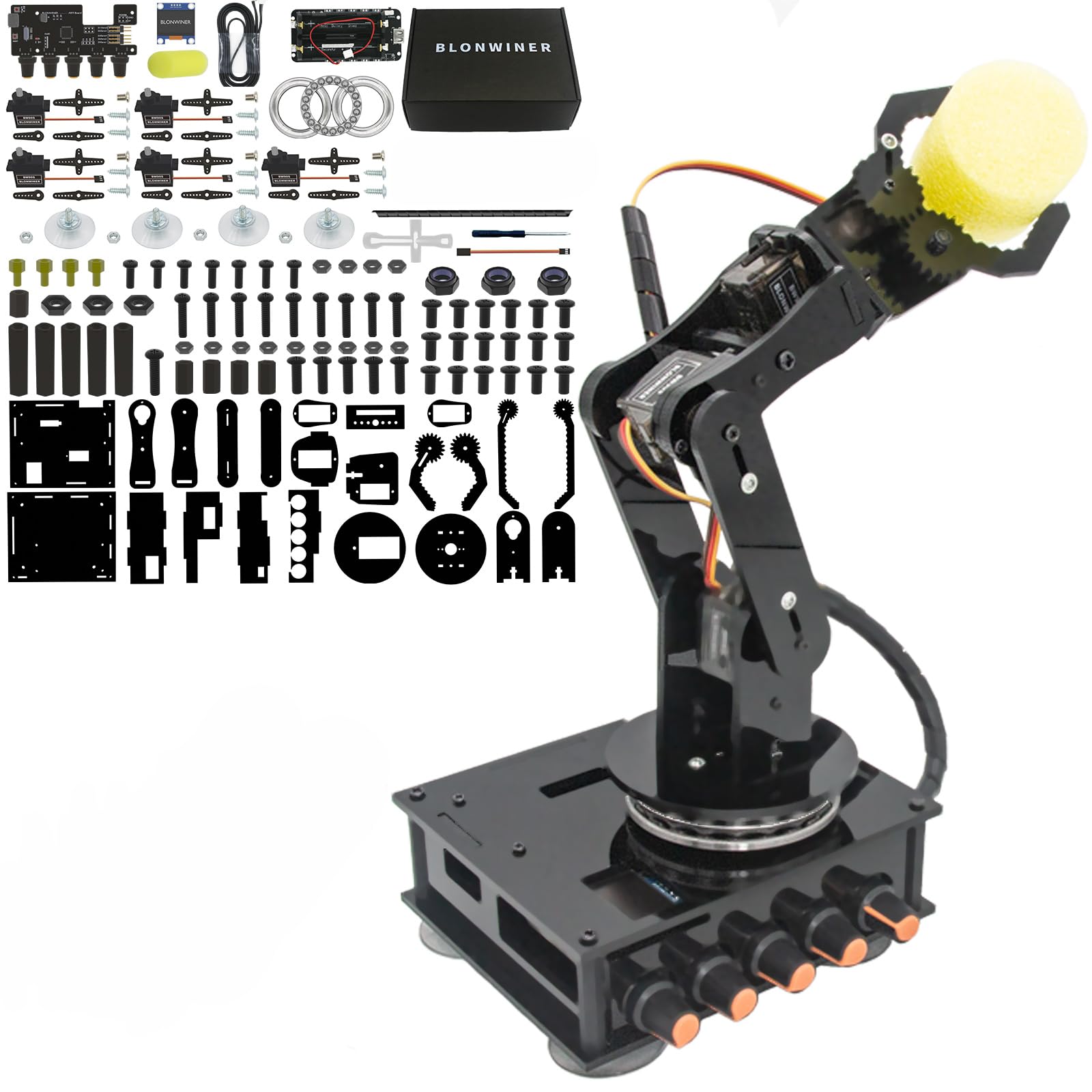 Robotic Kit for Arduino Coding, Smart Robot Arm Kits with OLED Display and Charging Function, 5DOF Easy Grab STEM Programming Mechanical Arm Claw Kit