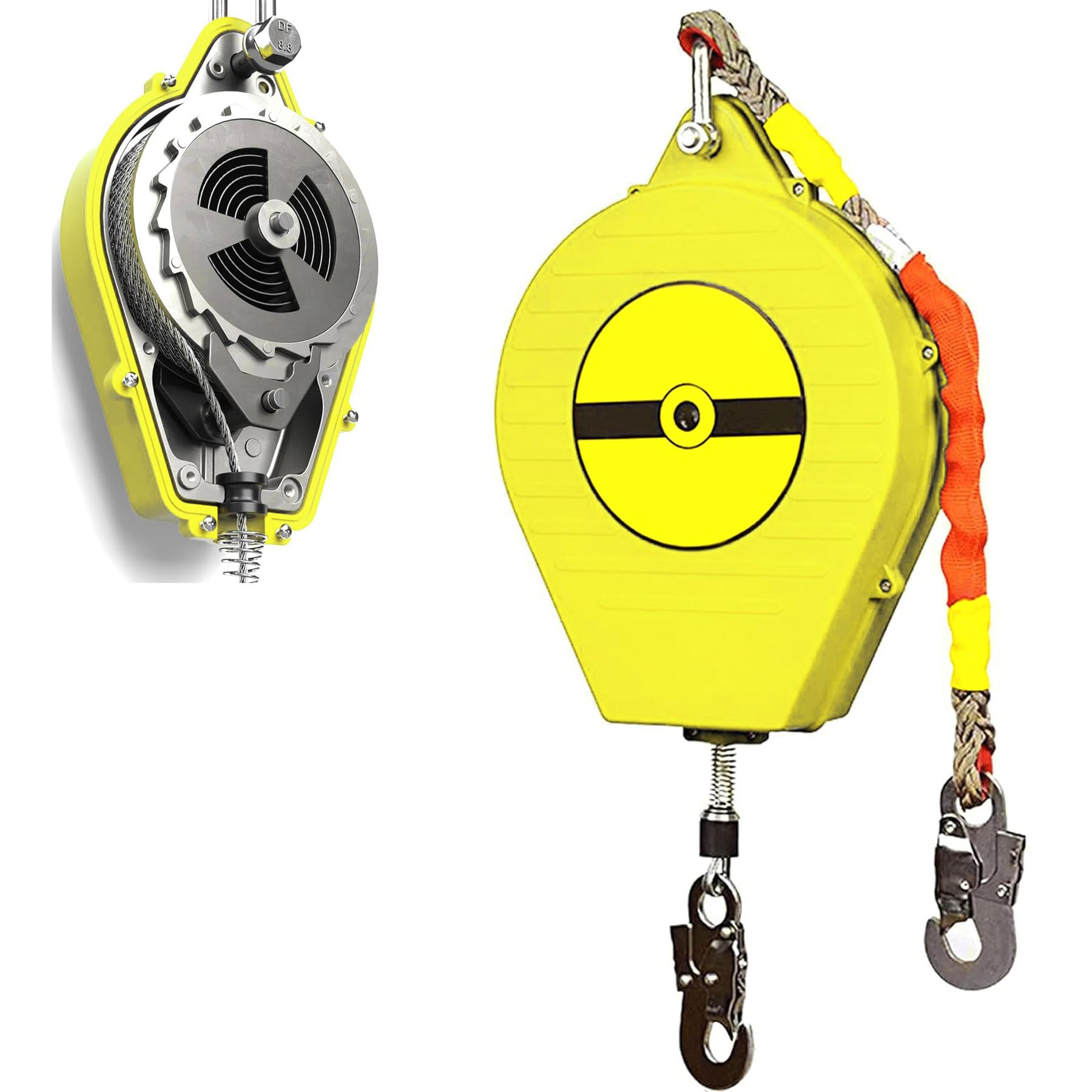 Dispositivo Anticaidas Retráctil, 3-20m Linea Vida Retractil Homologado | Amarillo Arnés de Seguridad Anticaídas Retráctil Trabajo en Tejados/Altura con Gancho Autoblocante, Carga:150kg
