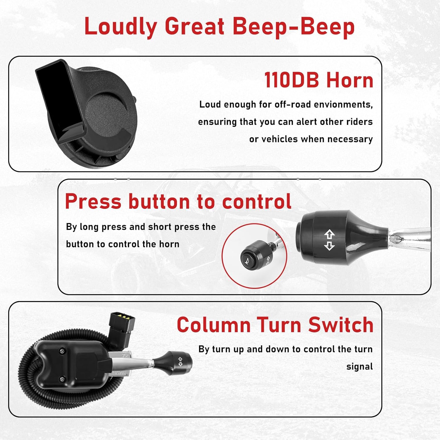 SUNPIE UTV Turn Signal Lights with Horn, Bright Amber UTV Blinker with Column Switch Universal ATV Street Legal Turn Signals Compatible with Polaris, Teryx, CFMOTO and Can-am