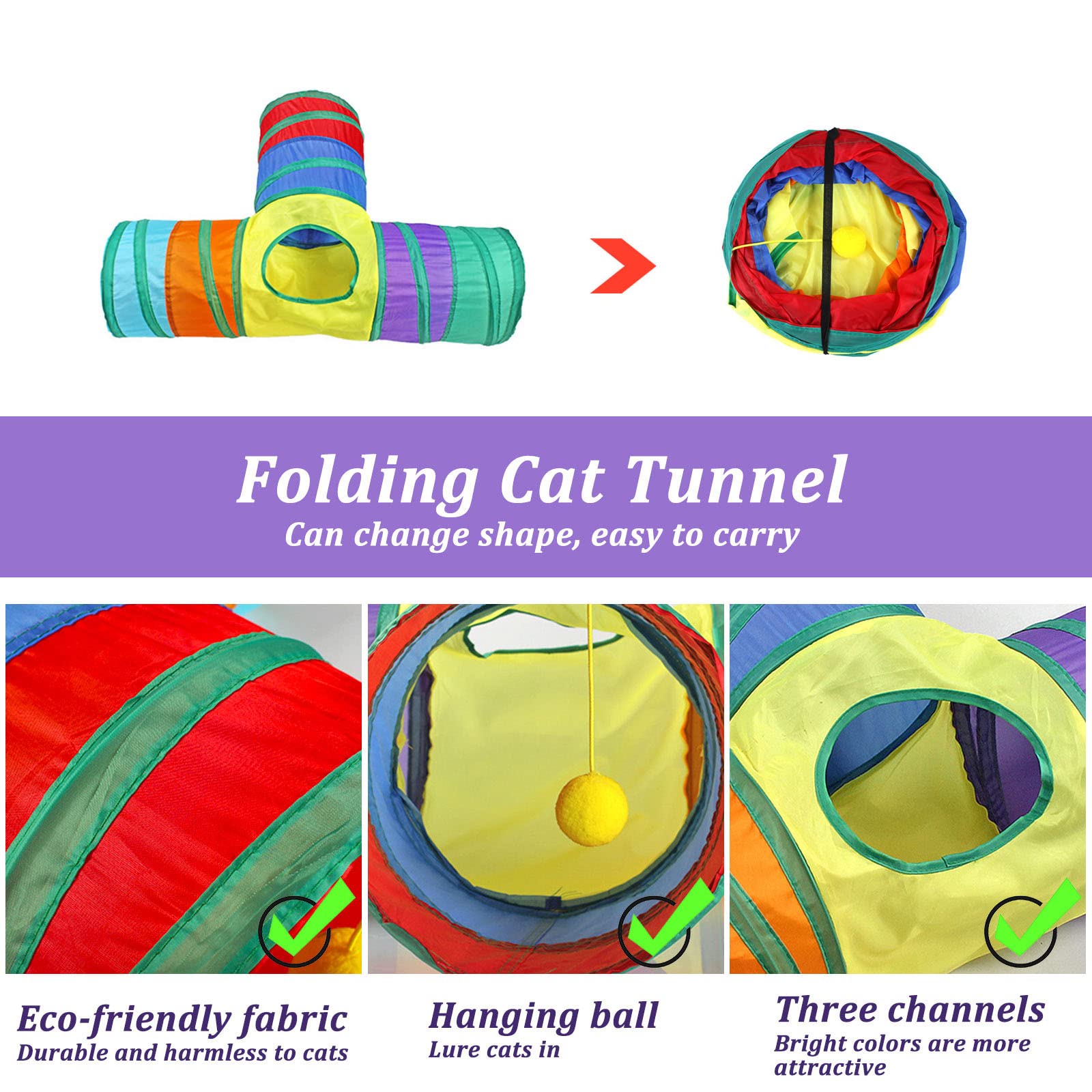 TUBE TUNNEL PLIABLE à 3 Voies Pour Chat, Jouet Robuste Pour Chat, Furet