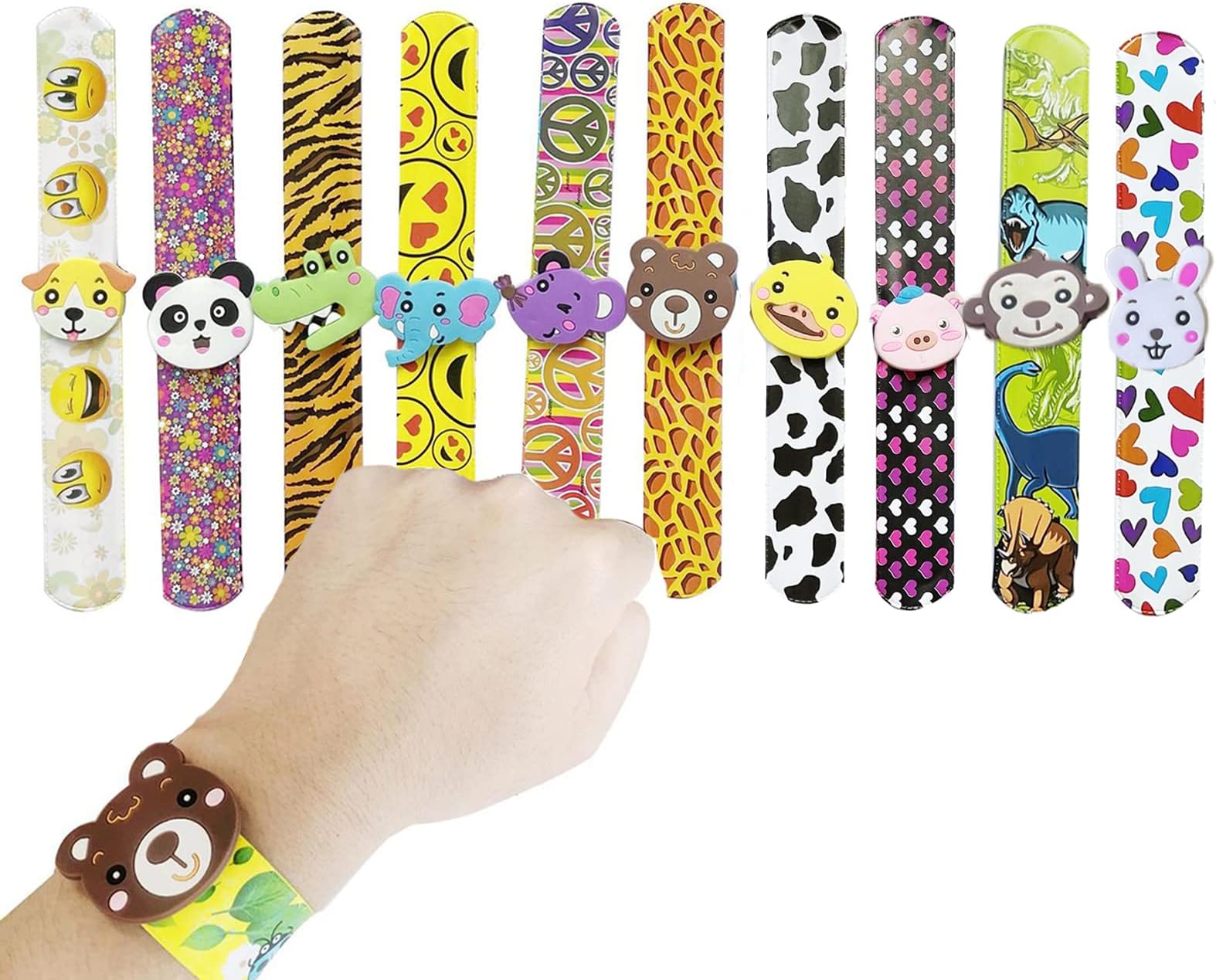 Animal Slap Bracelets Wristband Slap Bands for Kids Party Bag Filler,10Pc 3D Animal Design Snap Bracelet Bands Bulk for Kids Boys Girls Birthday Jungle Animal Party Favors Classroom Prizes Xmas Gifts