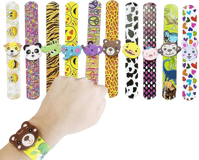 Animal Slap Bracelets Wristband Slap Bands for Kids Party Bag Filler,10Pc 3D Animal Design Snap Bracelet Bands Bulk for Kids Boys Girls Birthday Jungle Animal Party Favors Classroom Prizes Xmas Gifts