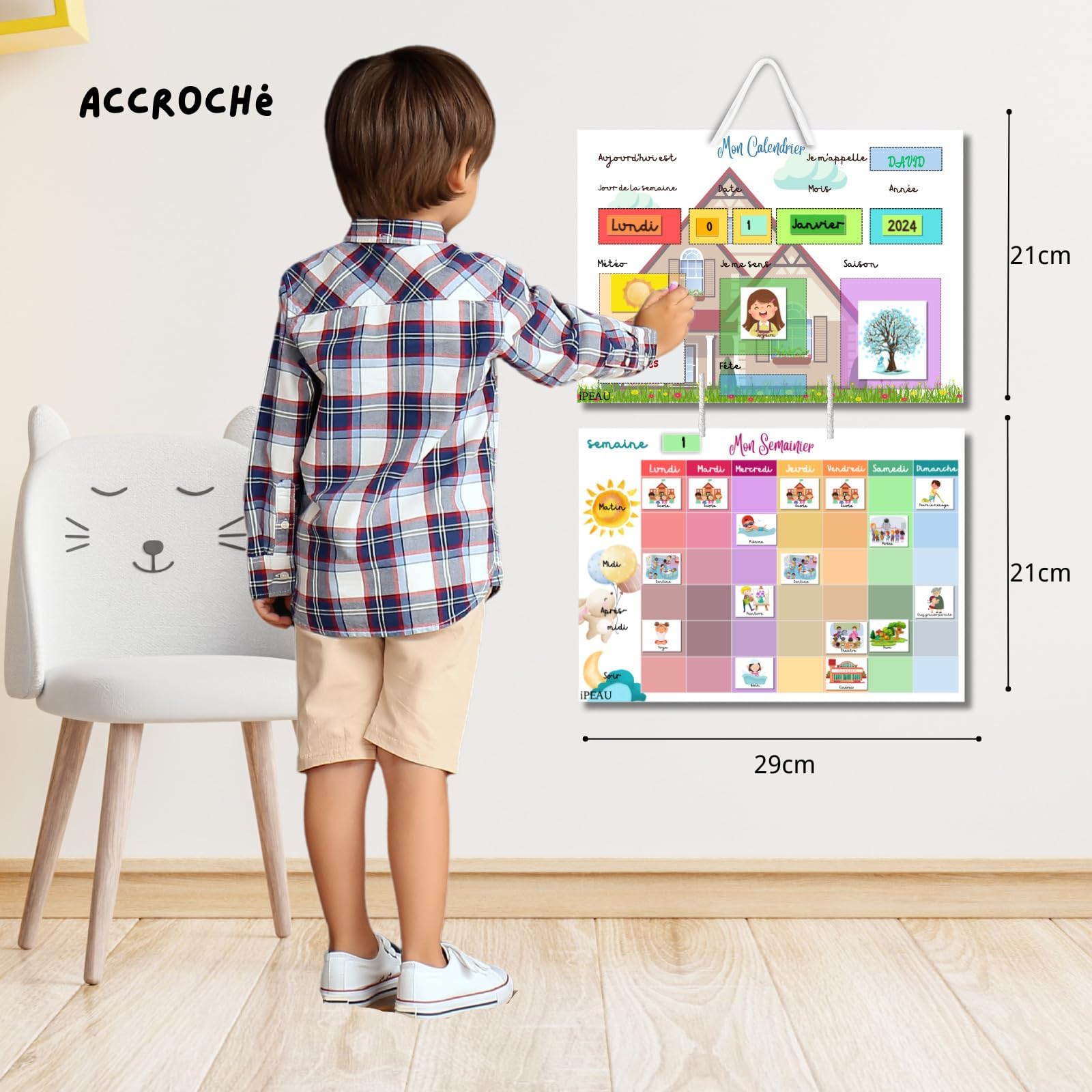Pittogramma Scuola Materna Calendario Educativo Montessori Bambino 3-8 anni Pianificatore settimanale 114 magneti Settimanale Routine Giornaliere Scrivibile Cancellabile Autonomia Organizzazione