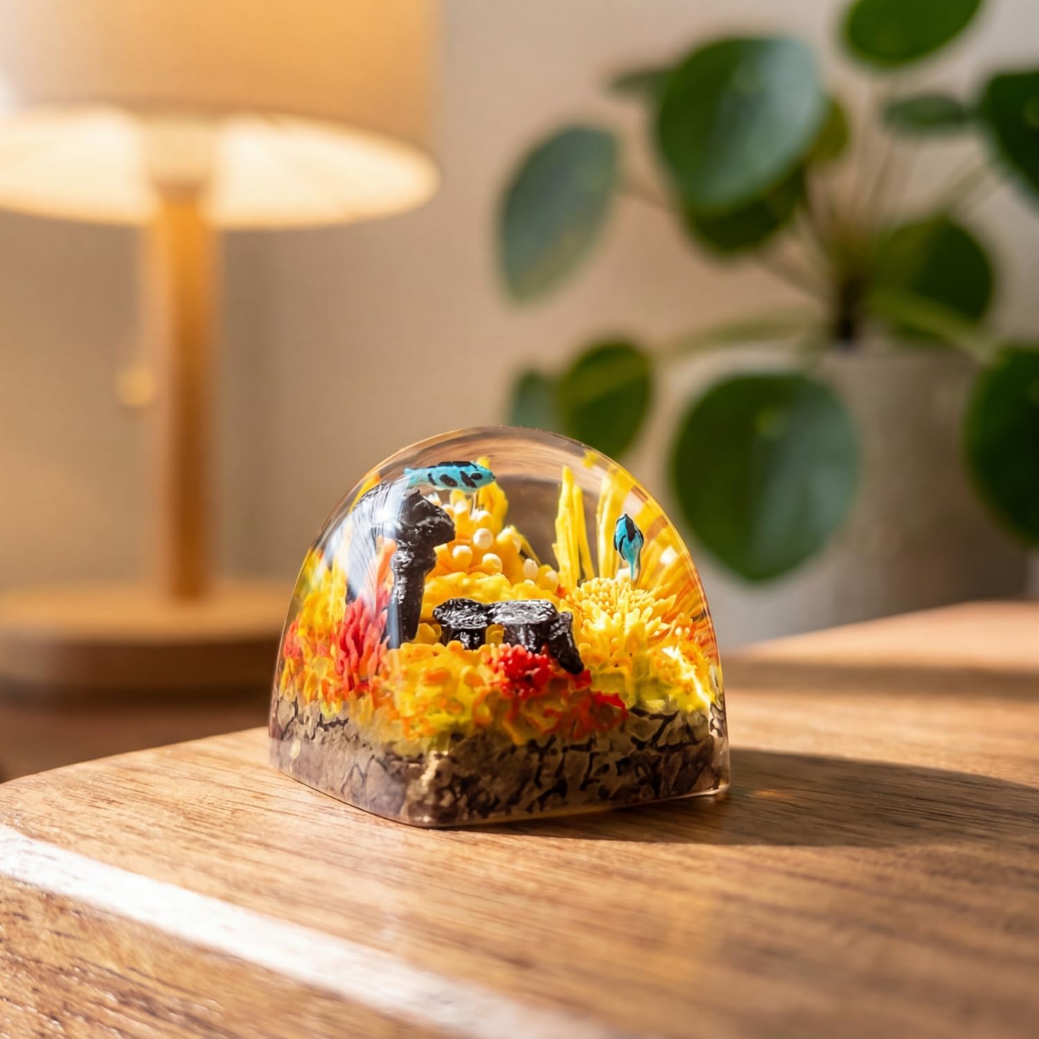 Handmade Resin Artisan Keycap – Coral Reef Ocean Theme with Sea Creatures– 1U ESC Key – Cherry MX Mechanical Keyboard Compatible – 3D Mini Aquarium Design (Coral-KeyCap-1U-2Fish-Orange)