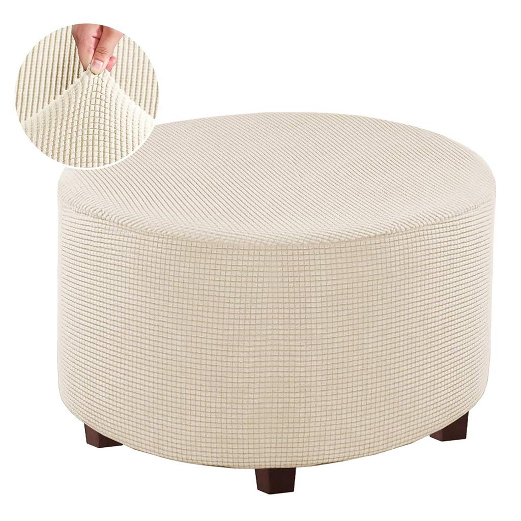 Fodera Elastica Per Ottomano Rotondo, In Jacquard Spandex Blu, Diametro 48-55 Cm, Altezza 43-45 Cm, Antiscivolo E Lavabile - 5