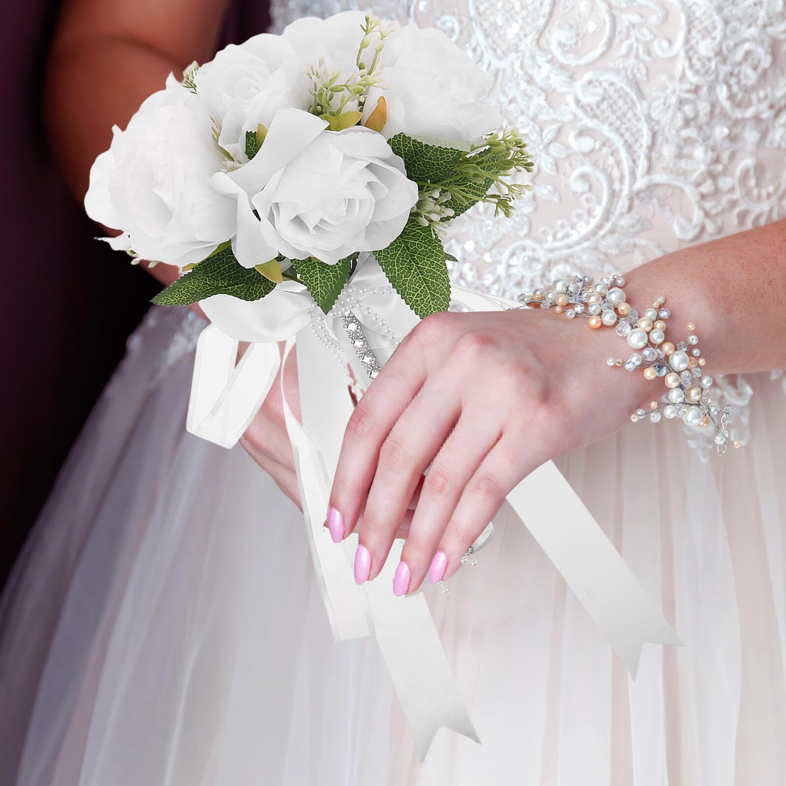 Bouquet da Sposa Artificiale Bianco, Stile Occidentale per Nozze