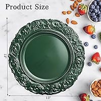 Vista 3 de Platos de carga verde antiguo, cargadores de platos de plástico de 13 pulgadas para platos de cena, bodas, Navidad, Acción de Gracias. Juego de 6