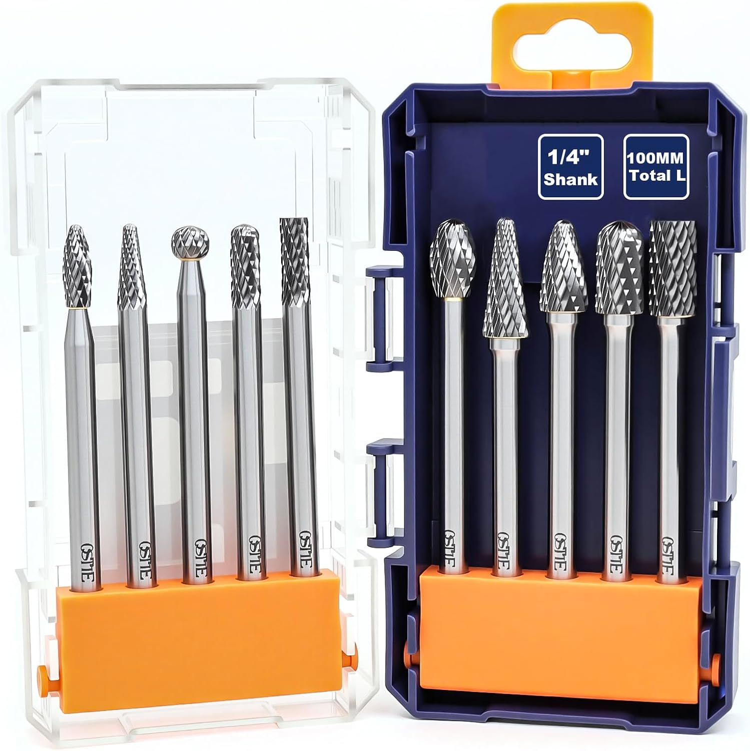 10Pcs Long Carbide Burr Set, 1/4" Shank, 3.94" L, Die Grinder Bits Rotary Rasp Attachment, for Grinding Metal, Steel, Cast Iron, Aluminum, Cylinder Head, Engine Work & Tight Area
