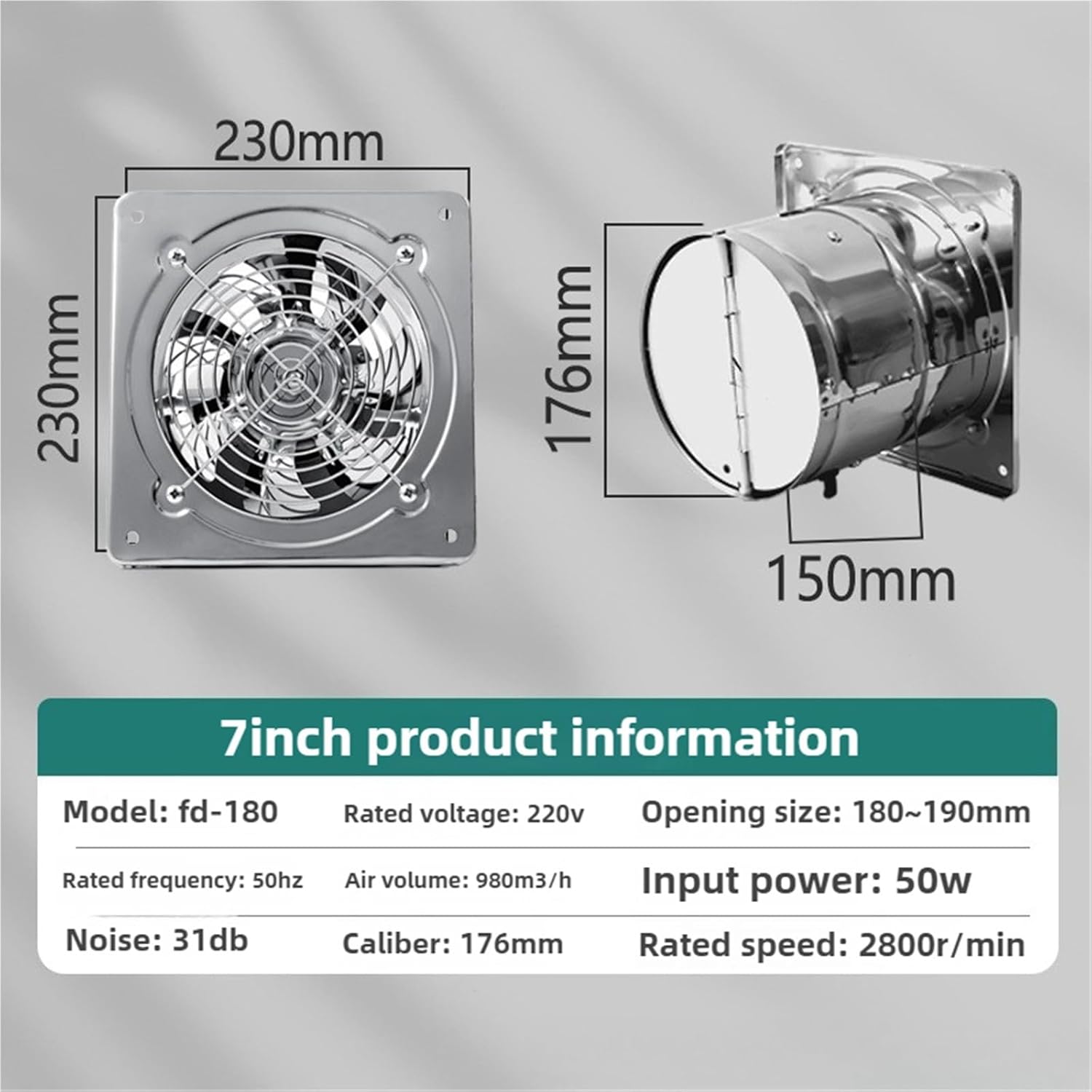 6 Inch Kitchen Exhaust Fan Bathroom Wall Window Toilet Duct Booster Fans Ventilation Blower Exhauster Air Cleaning Vent