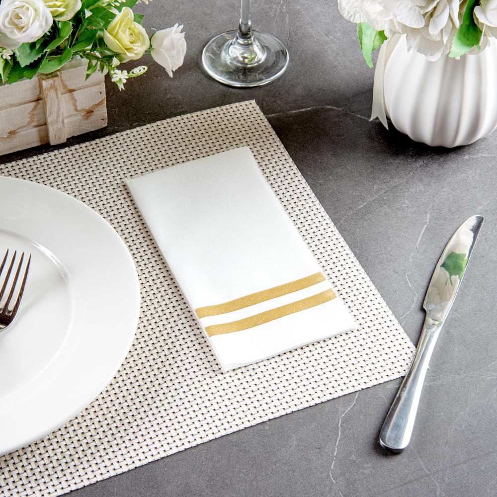 Restaurantware Luxenap - Tovaglioli di carta rettangolari a righe dorate bianche, 39 x 20 cm, confezione da 2000