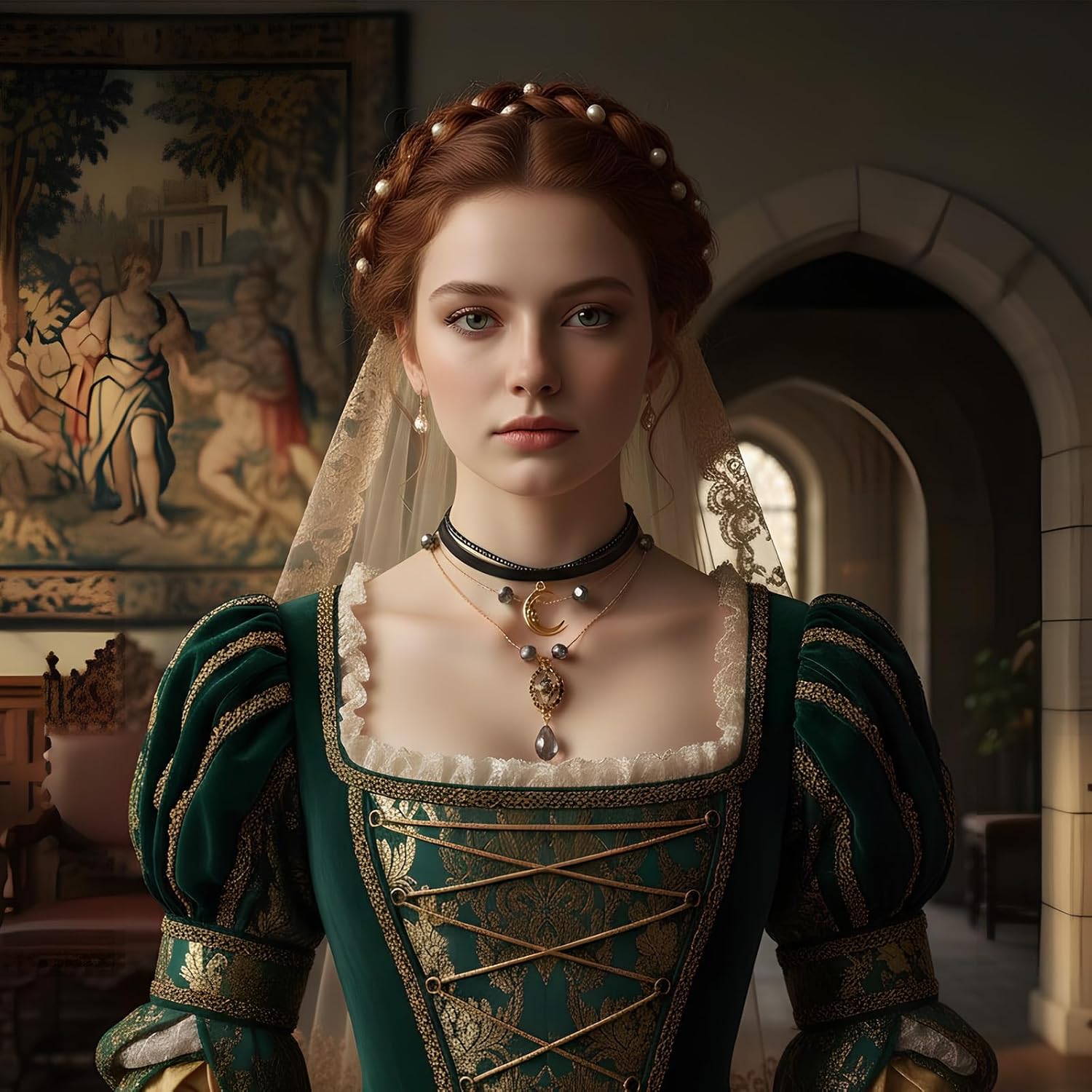 MOSTORY Medieval Moon Renaissance Necklace - Vintage Crescent Choker for Renfaire Jewelry Women, Crystal Black Choker Necklace for Fairy Accessories Elf Cosplay Fantasy Fairycore - Image 3