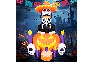Dia De Los Muertos 6FT Day of Dead Catrina Dog with Pumpkin and Candles Decoration