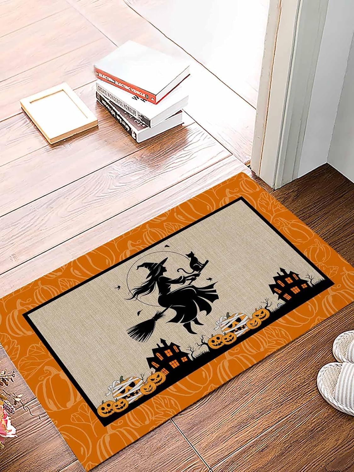 Halloween Fun Doormats Rugs- Haunted House Witches Cat Pumpkins Non-Slip Entrance Door Mats Carpet Indoor for Home/Bathroom/Kitchen/Bedroom,Large 20x31.5inch, Scary Movie Nights